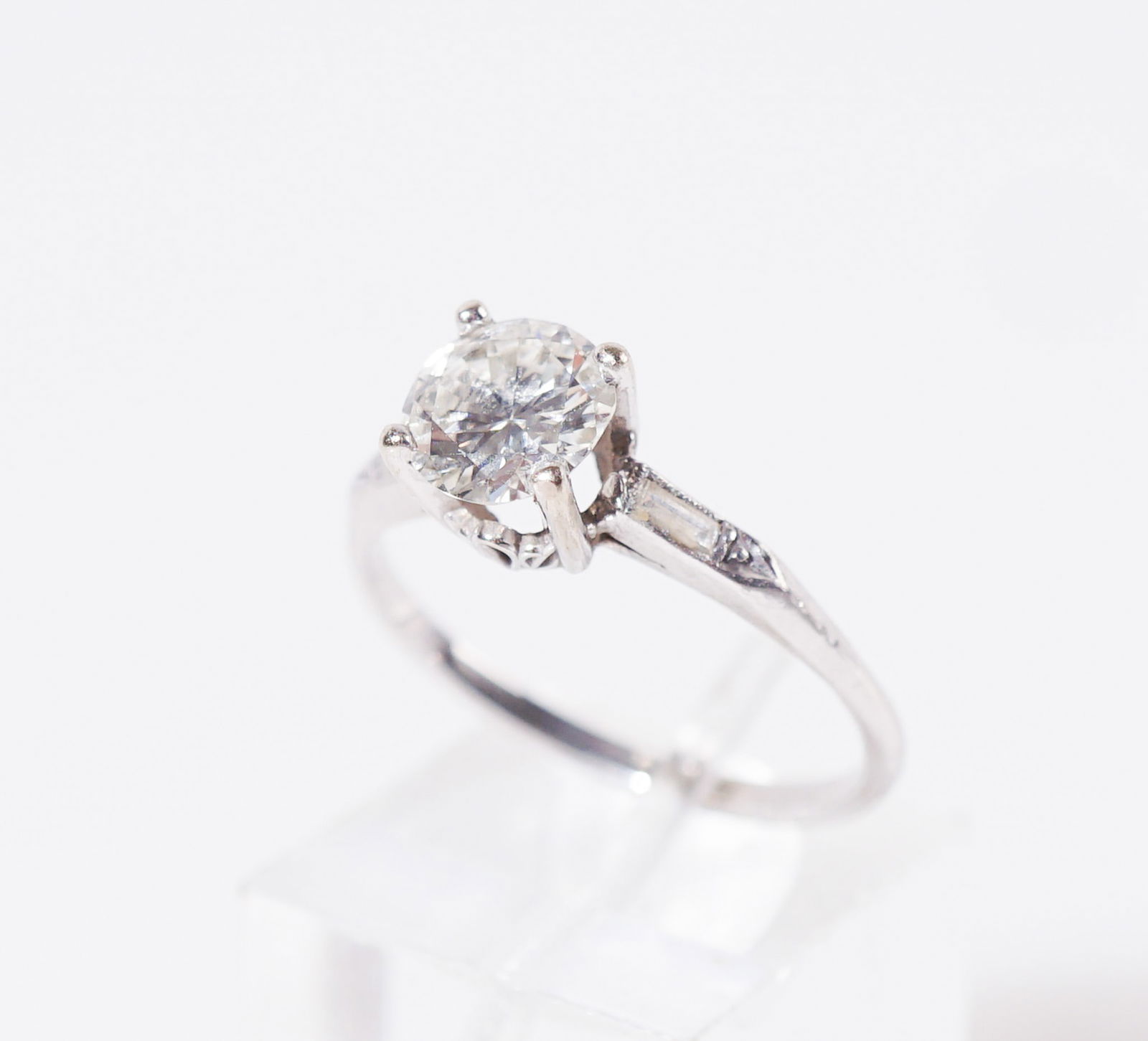 Platinum Solitaire Diamond Ring, Gross weight: 1.5 dwt., Shank size: 7-1/4 (1 of 3)