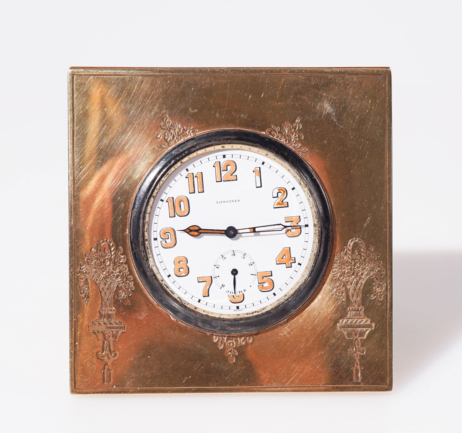 Longines 14-Karat Yellow-Gold 17-Jewel Desk Clock, Gross weight without case back: 108.4 dwt., (1 of 2)