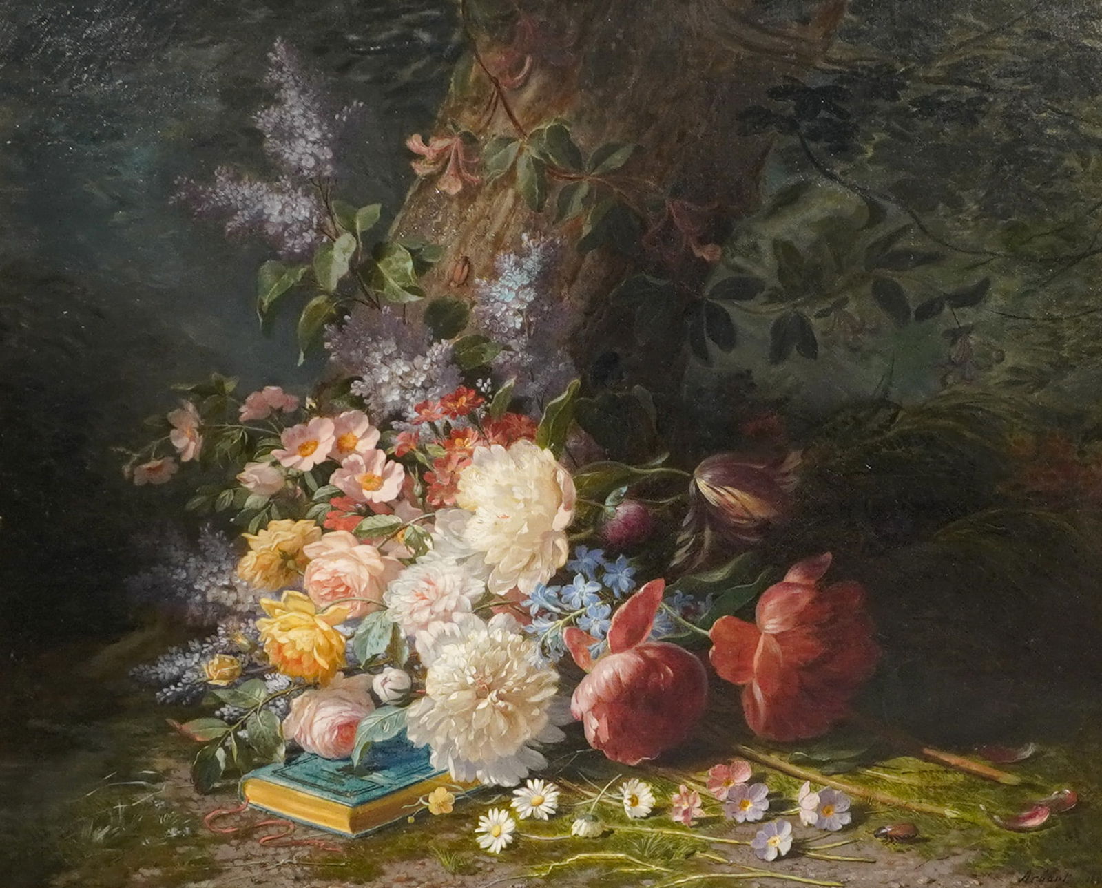 Louis Arbant (French 19th Century), Still Life of Flowers and Book, Oil on canvas, 31 x 39 in (78.7 (1 of 2)