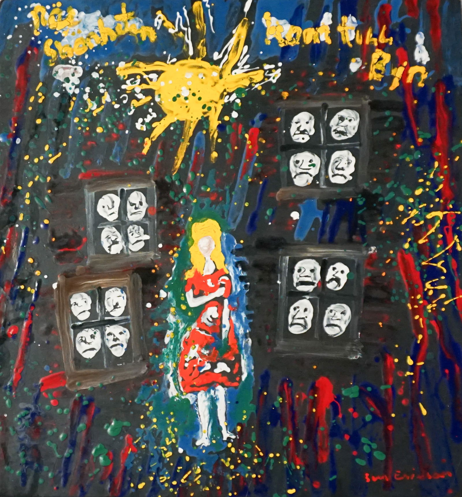 Sven (X-et) Erixson (Swedish 1899-1970), N?r Sk?nheten Kom Till Byn (When the Beauty Came to the: Sven (X-et) Erixson(Swedish, 1899-1970)När Skönheten Kom Till Byn (When the Beauty Came to the Village)Enamel on metal panelSigned Sven Erixson l.r. and titled along top; together with the b