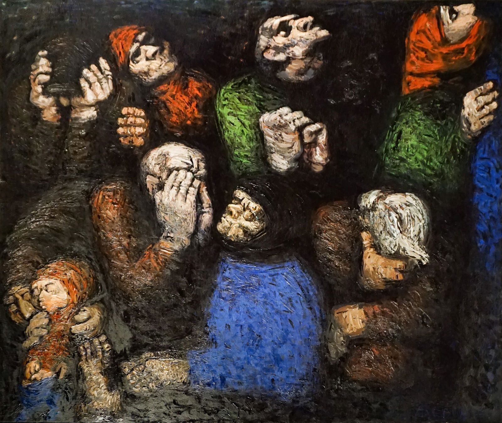 Alexei Begov (Ukrainian 1951-2014), Supplication, Oil on canvas, 1989, 62-1/2 x 74 in (158.8 x 188: Alexei Begov(Ukrainian, 1951-2014)SupplicationOil on canvas, 1989Signed and titled in Cyrillic and dated 1989 on verso62-1/2 x 74 in (158.8 x 188 cm); Frame: 63 x 74-1/2 in (160 x 189.2 cm)