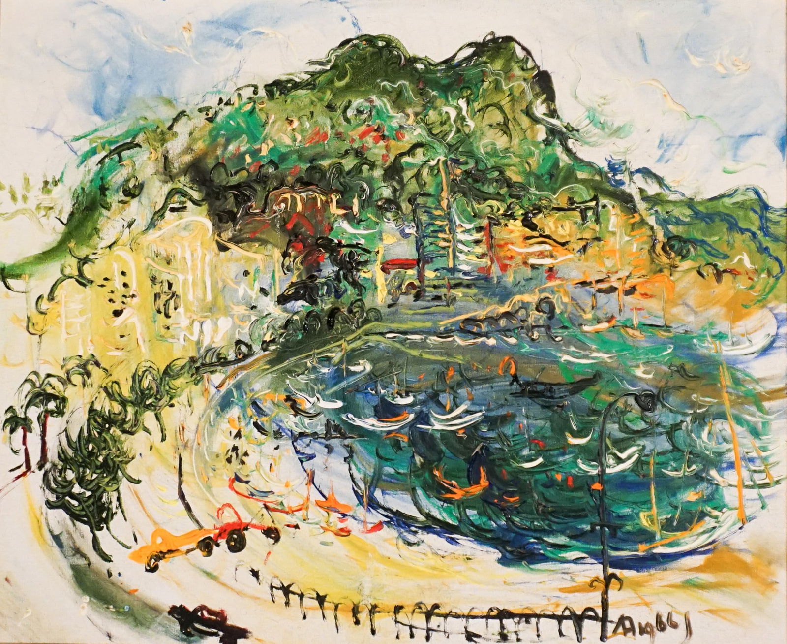 Kusama Affandi (Indonesian 1907-1990), Landscape, Oil on canvas, 24 x 29 in (61 x 73.7 cm); Frame:: Kusama Affandi(Indonesian, 1907-1990)LandscapeOil on canvasSigned and dated Affandi 66 l.r.Provenance:By descent to current owner24 x 29 in (61 x 73.7 cm); Frame: 29-1/2 x 35