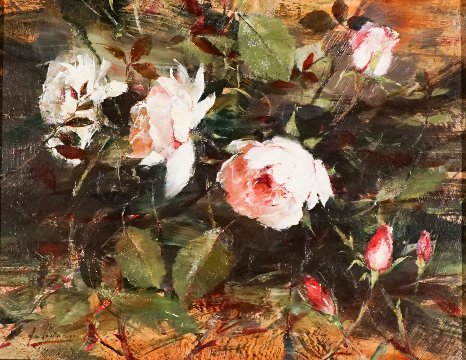 Robert A. Johnson (American b. 1942), Still Life of Roses: Two Works, Each oil on Masonite, The: Robert A. Johnson(American, b. 1942)Still Life of Roses: Two WorksEach oil on MasoniteEach signed Johnson l.r.The first: 10 x 16 in (25.4 x 40.6 cm); Frame: 16 x 21-1/2 in (40.6 x 54.6 cm); The secon