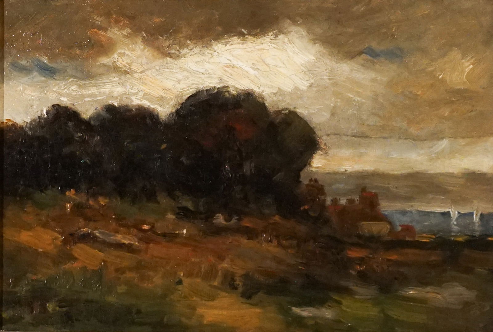 Edward Mitchell Bannister (American 1828-1901), Landscape on the Shore, Oil on canvas, 8-1/2 x 12 in (1 of 2)