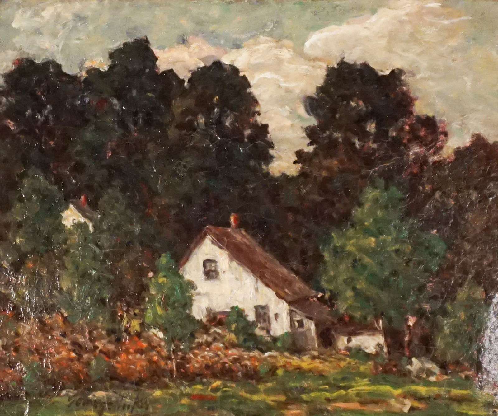 George Benjamin Luks (American 1867-1933), Cottage in Williamsport, Oil on canvas, 19-1/4 x 23 in (1 of 2)