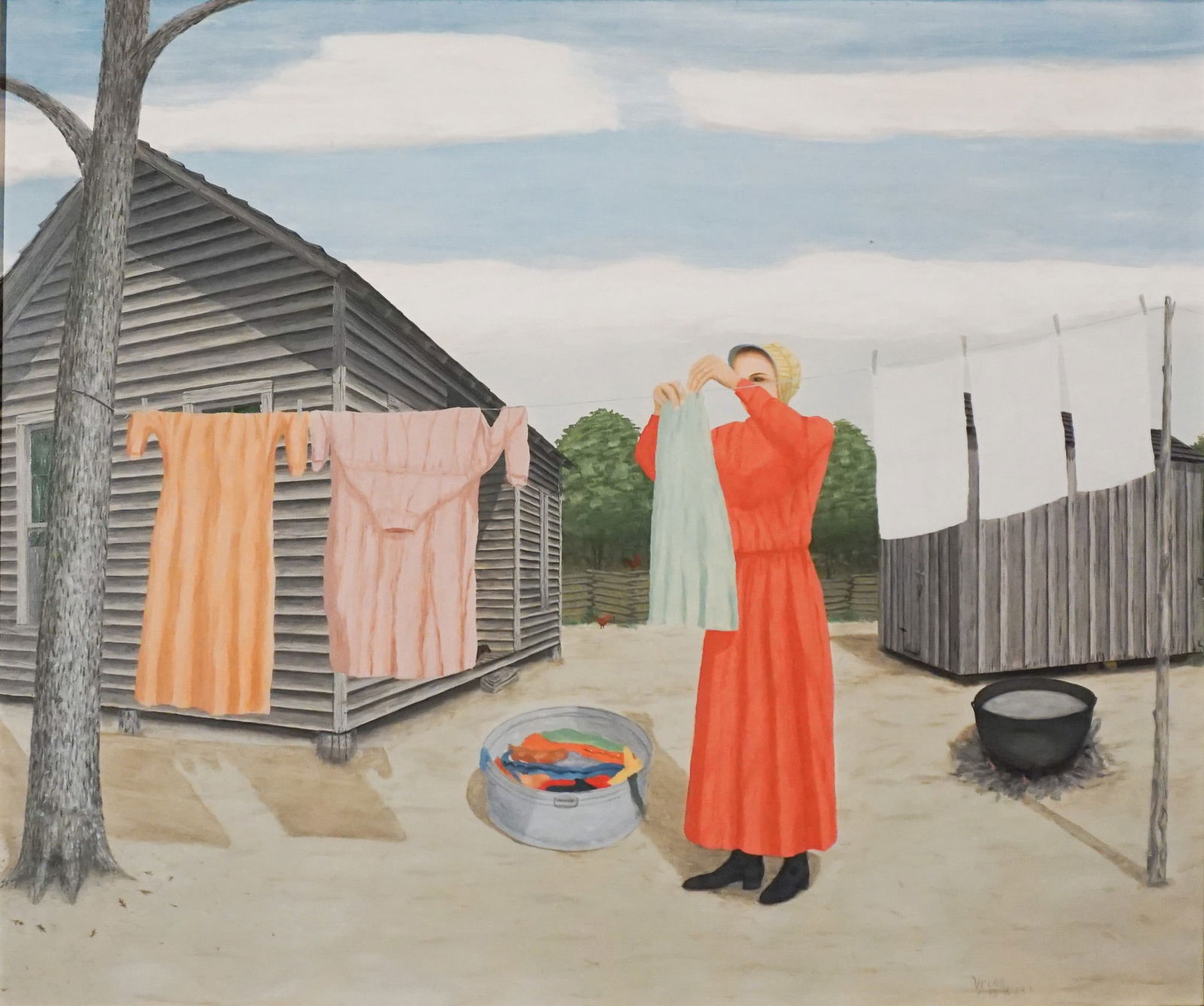 Velox Ward (American 1901-1994), Down to the Coloreds, Oil on Masonite with collotype, 20 x 24 in: Velox Ward(American, 1901-1994)Down to the ColoredsOil on Masonite with collotypeSigned Velox Ward and dated 7-70 l.r.Property from the Barbara and Daniel Fendrick Collection