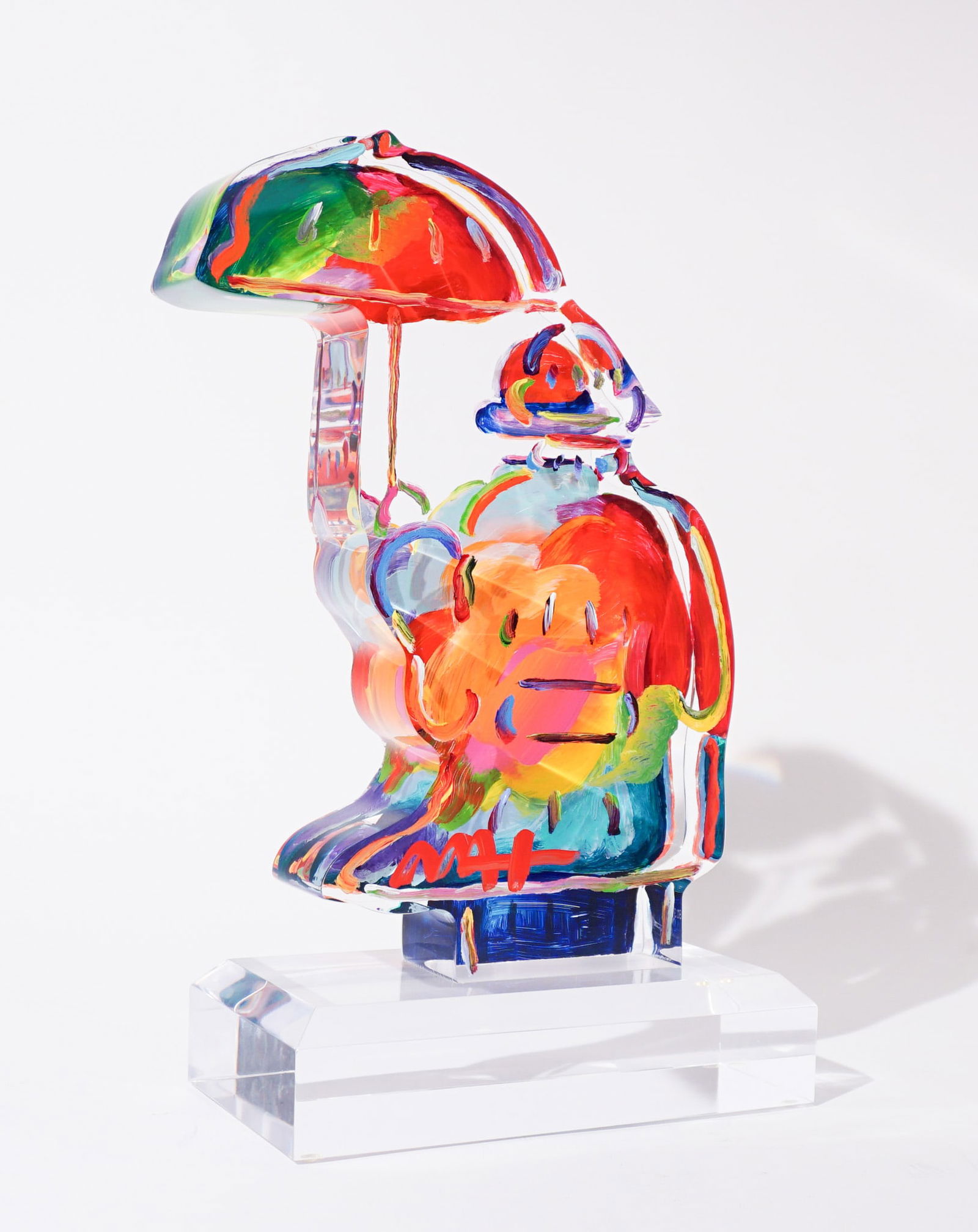 Peter Max (American b. 1937), Umbrella Man III, Polychrome decorated acrylic sculpture, 2017, 12 x - 3