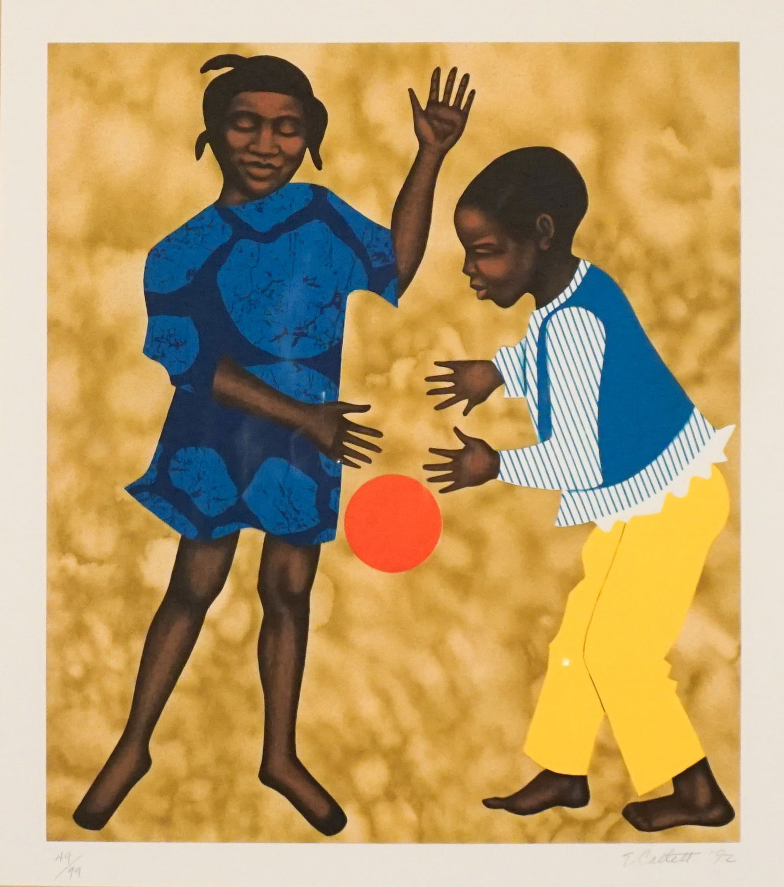 Elizabeth Catlett (American 1915-2012), Playmates: From 'For My People', Color lithograph on cream: Elizabeth Catlett(American, 1915-2012)Playmates: From 'For My People'Color lithograph on cream wove paper, 1992Signed and dated E. Catlett '92 in graphite l.r. and numbered 49/99 in graphite l.l., l
