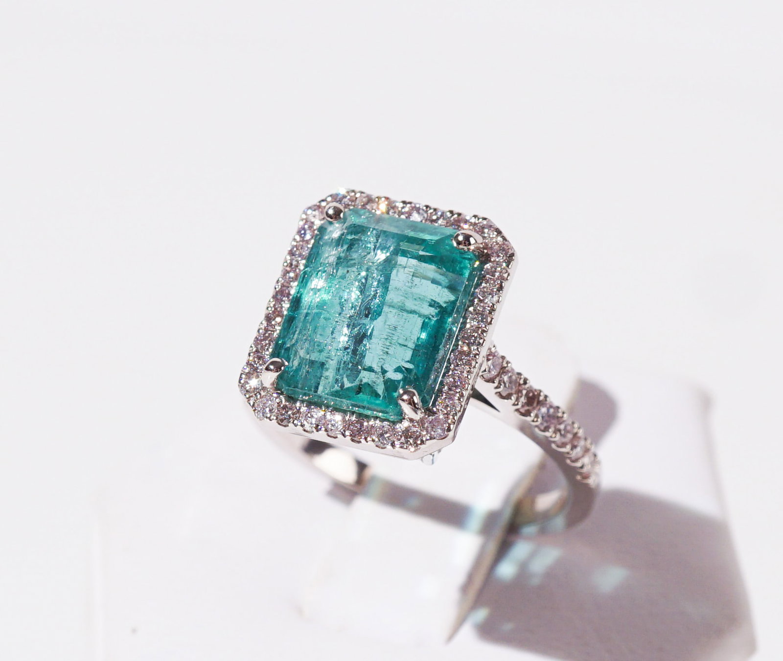18-Karat White-Gold, Emerald and Diamond Ring, Shank size: 7-1/4 (1 of 2)