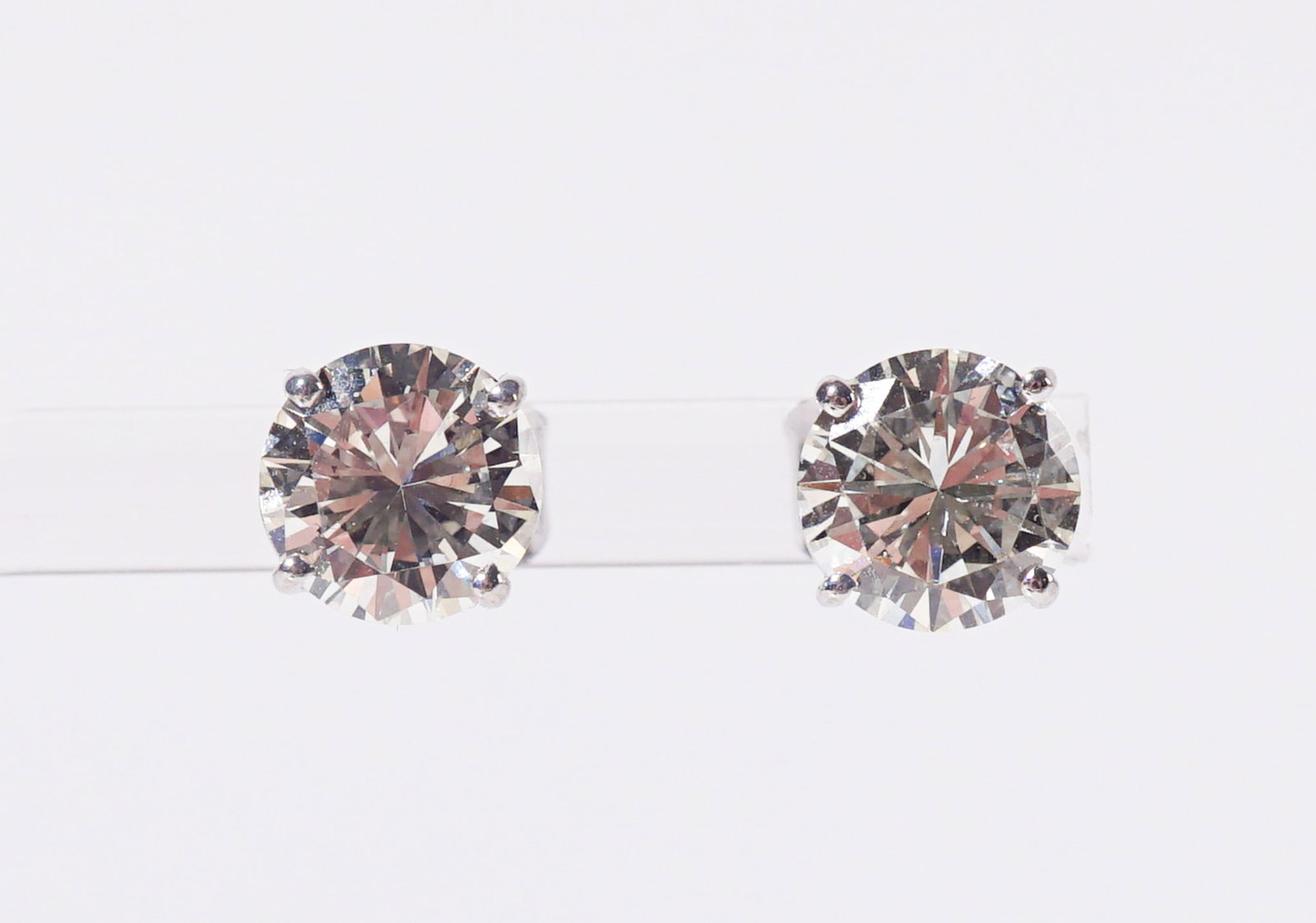 Pair of 14-Karat White-Gold and Diamond Stud Pierced Earrings, Total weight of diamonds: 3.56 carats (1 of 1)