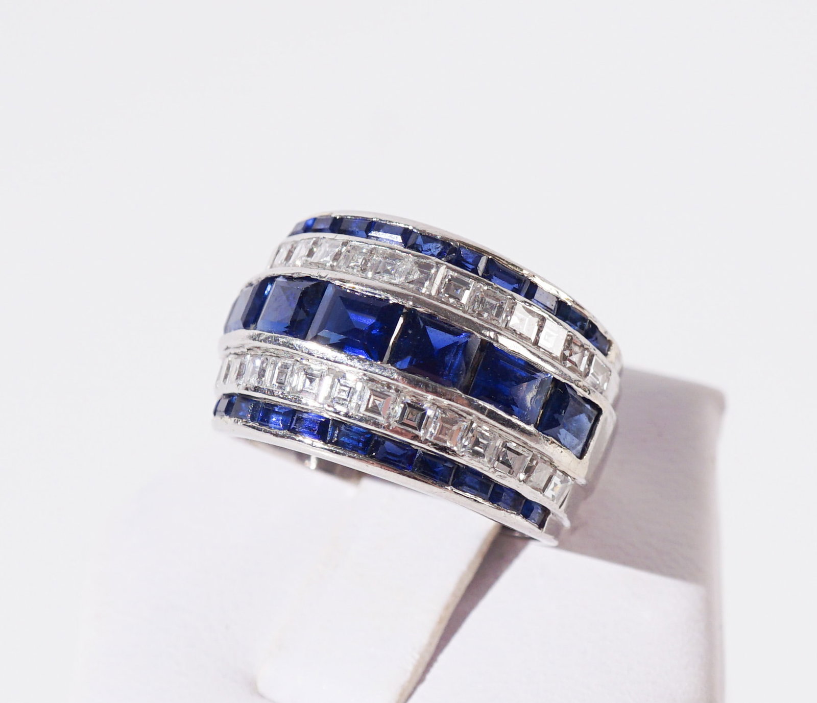 Platinum, Blue Sapphire, Synthetic Blue Sapphire and Diamond Ring, Gross weight: 10.9 dwt., Shank (1 of 2)