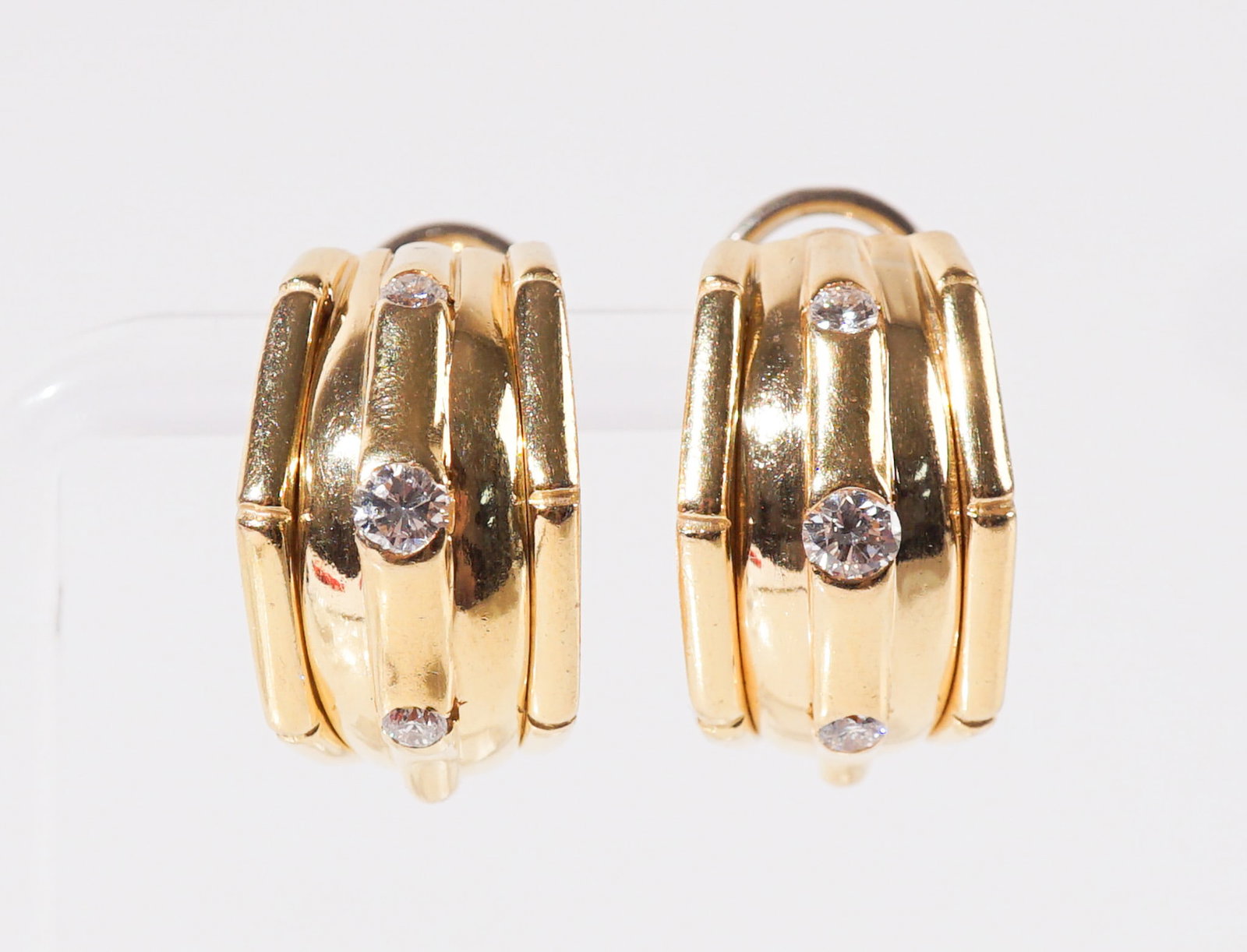 Pair of 18-Karat Yellow-Gold and Diamond Semi-Hoop Pierced Earrings, Total weight of diamonds: .50 (1 of 2)