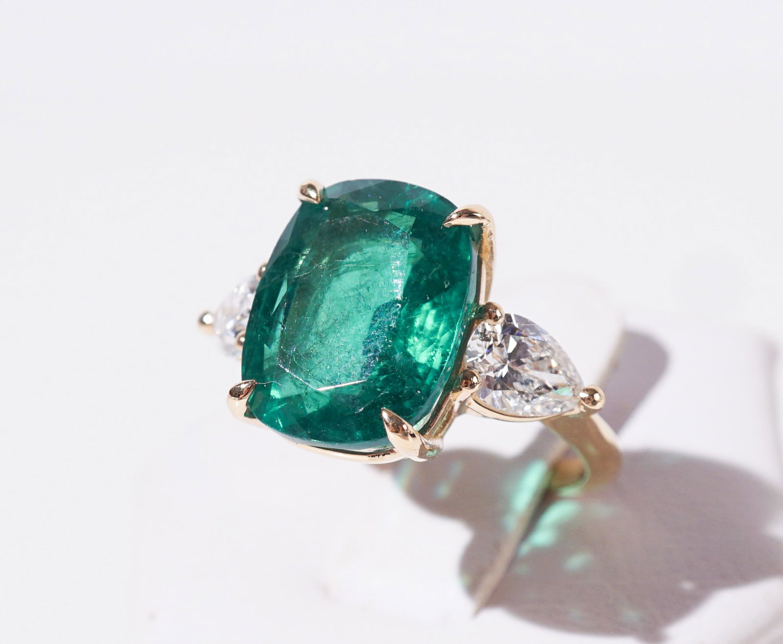 18-Karat Yellow-Gold, Emerald and Diamond Ring, Gross weight: 4.6 dwt., Shank size: 6-1/4 (1 of 2)