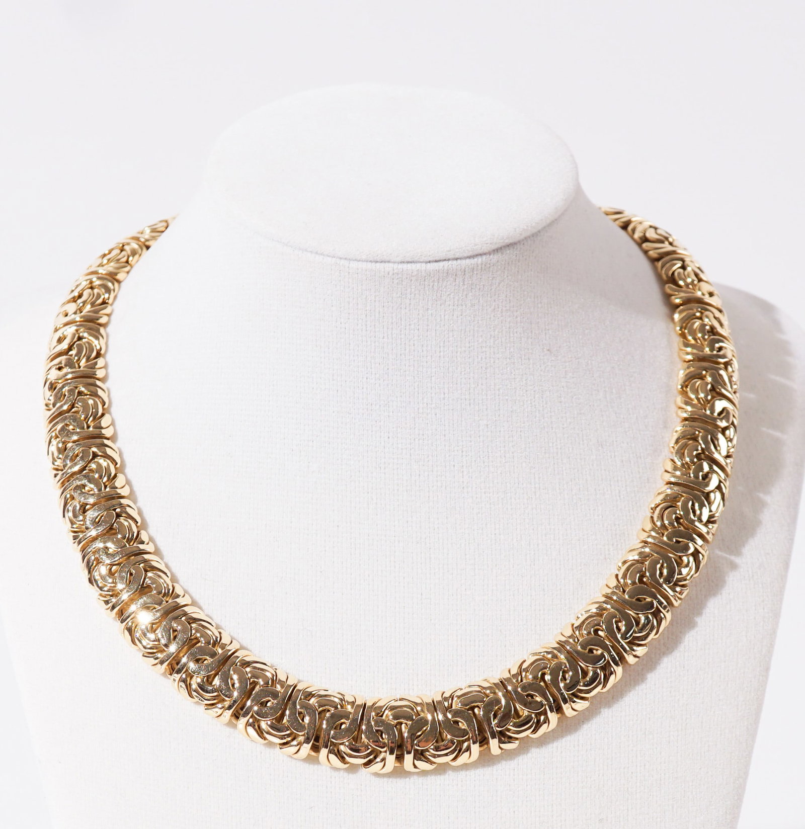 Italian 18-Karat Yellow-Gold ‘Byzantine’ Necklace, Weight: 62.6 dwt., Length: 16-3/8 in: Italian 18-Karat Yellow-Gold ‘Byzantine’ Necklace Weight: 62.6 dwt. Length: 16-3/8 in (41.5 cm)