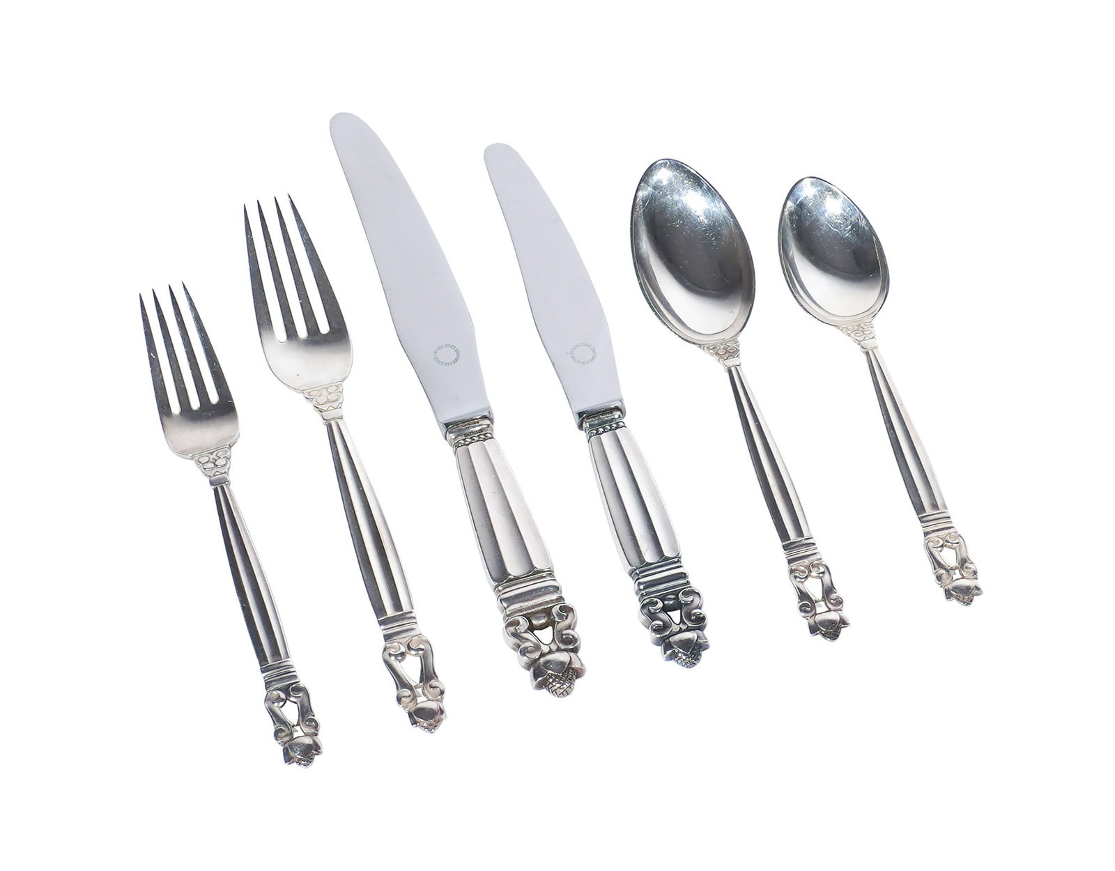 Georg Jensen Sterling Flat Table Service, Acorn Pattern, Designed by Johan Rohde, Introduced 1915, (1 of 3)