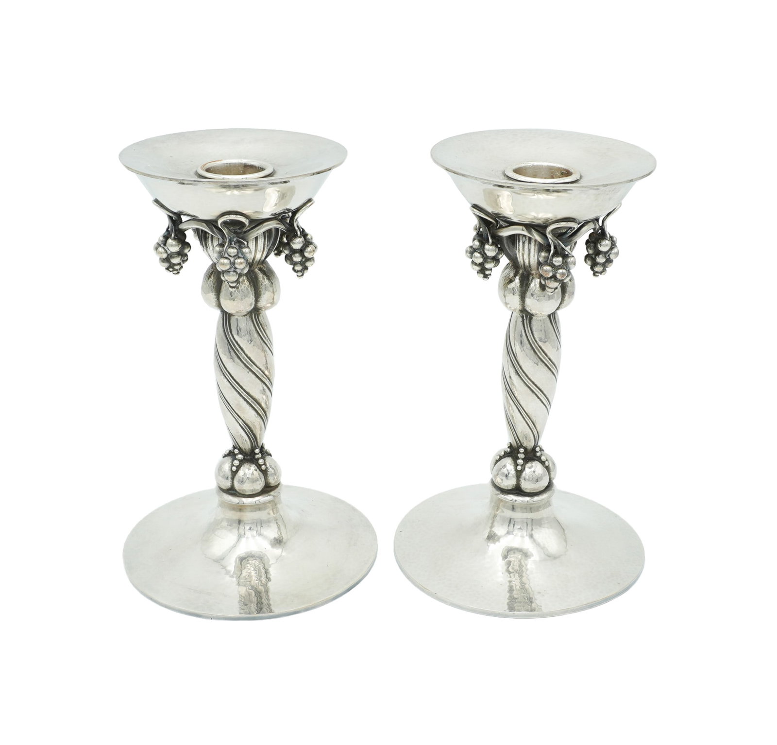 Pair of Georg Jensen Sterling Candlesticks, Grapevine Pattern, Designed by Georg Jensen, Introduced (1 of 3)