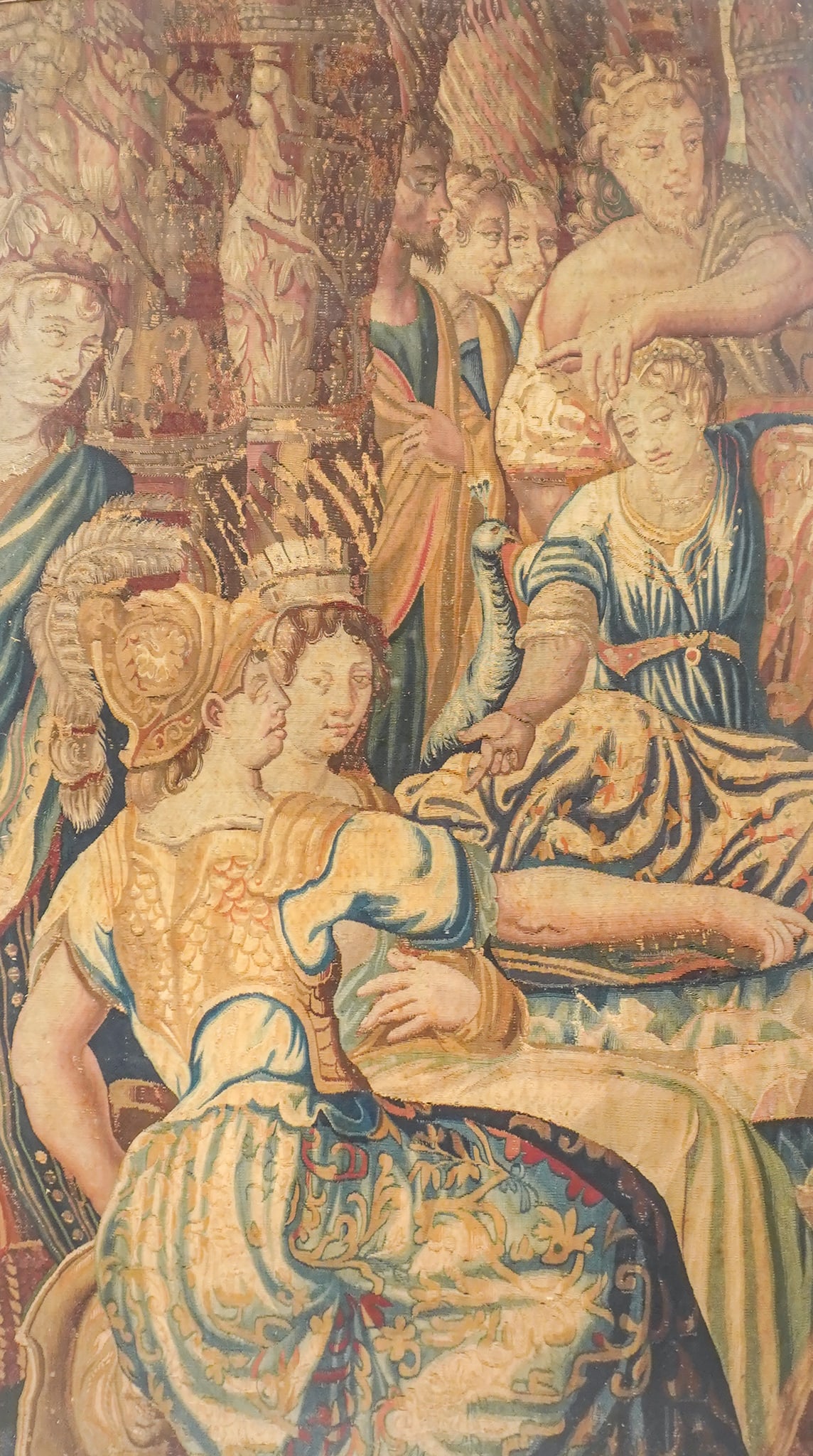 Aubusson Woven and Painted Allegorical Tapestry Fragment of 'The Banquet of Dido and Aeneas', After: Aubusson Woven and Painted Allegorical Tapestry Fragment of 'The Banquet of Dido and Aeneas' After Isaac Moillon (1614-1673), 17th Century Sight size: 59-1/2 x 33-1/2 in (151.1 x 85.1 cm); Framed: 69-