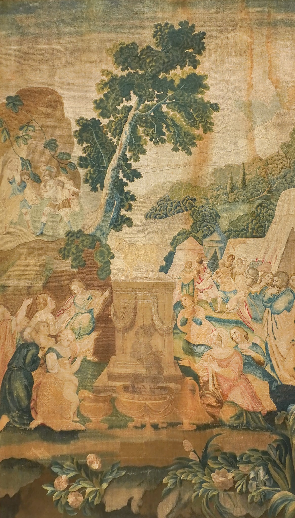 Aubusson Flat-Stitch and Painted Biblical Tapestry Fragment of 'The Sacrificing of a Bull', (1 of 2)