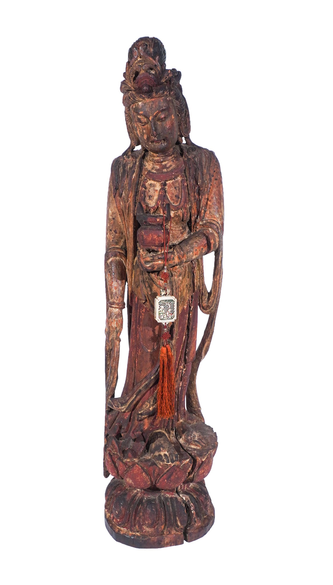 Chinese Carved and Painted Wood Figure of Guanyin, Ming Dynasty (1368-1644), Height: 28 in (71.1 cm) (1 of 3)