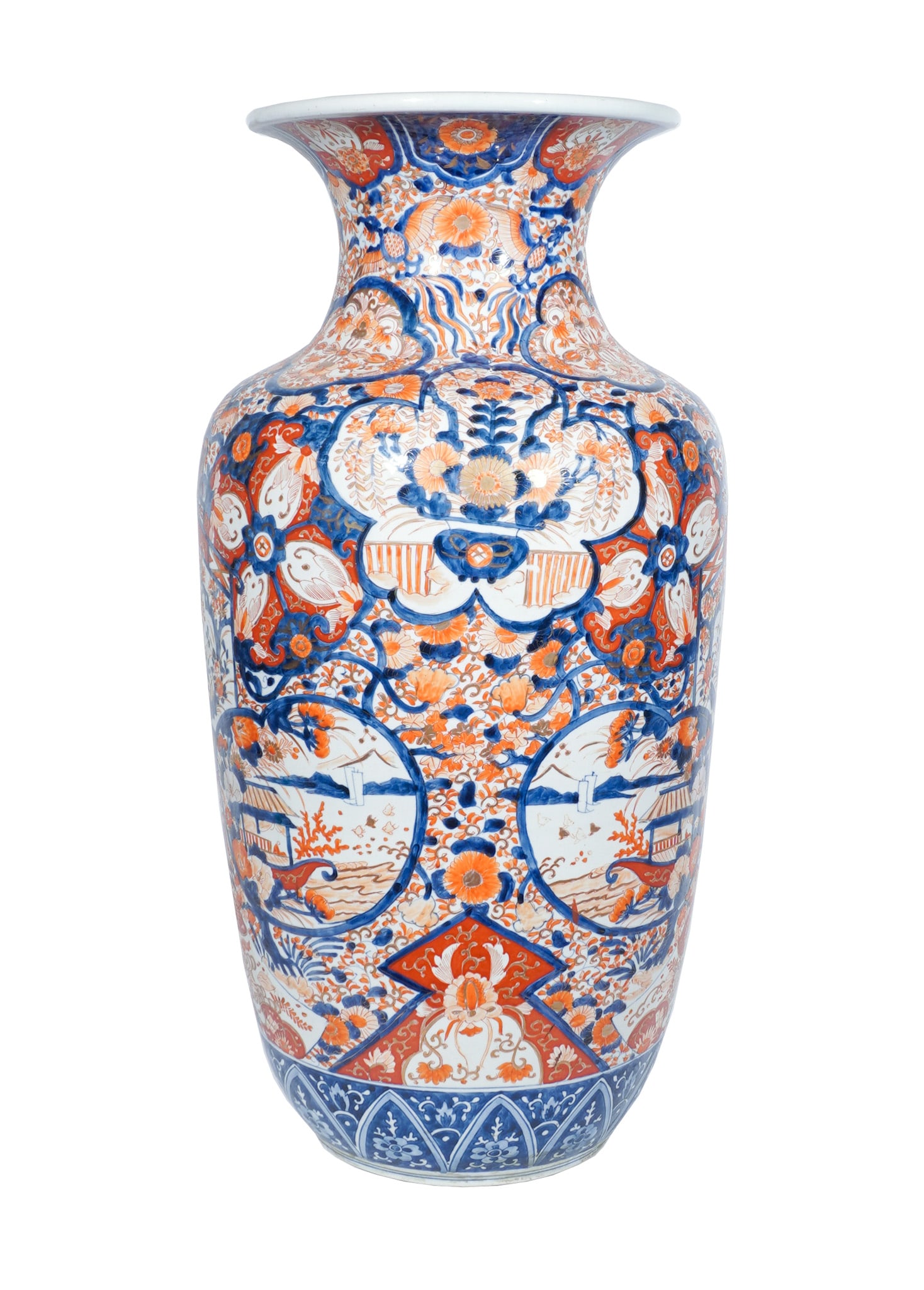 Large Imari Shaded Iron-Red and Blue Enameled Floor Vase, Meiji Period (1868-1912), Height: 30-1/2: Large Imari Shaded Iron-Red and Blue Enameled Floor Vase Meiji Period (1868-1912) Height: 30-1/2 in (77.5 cm)