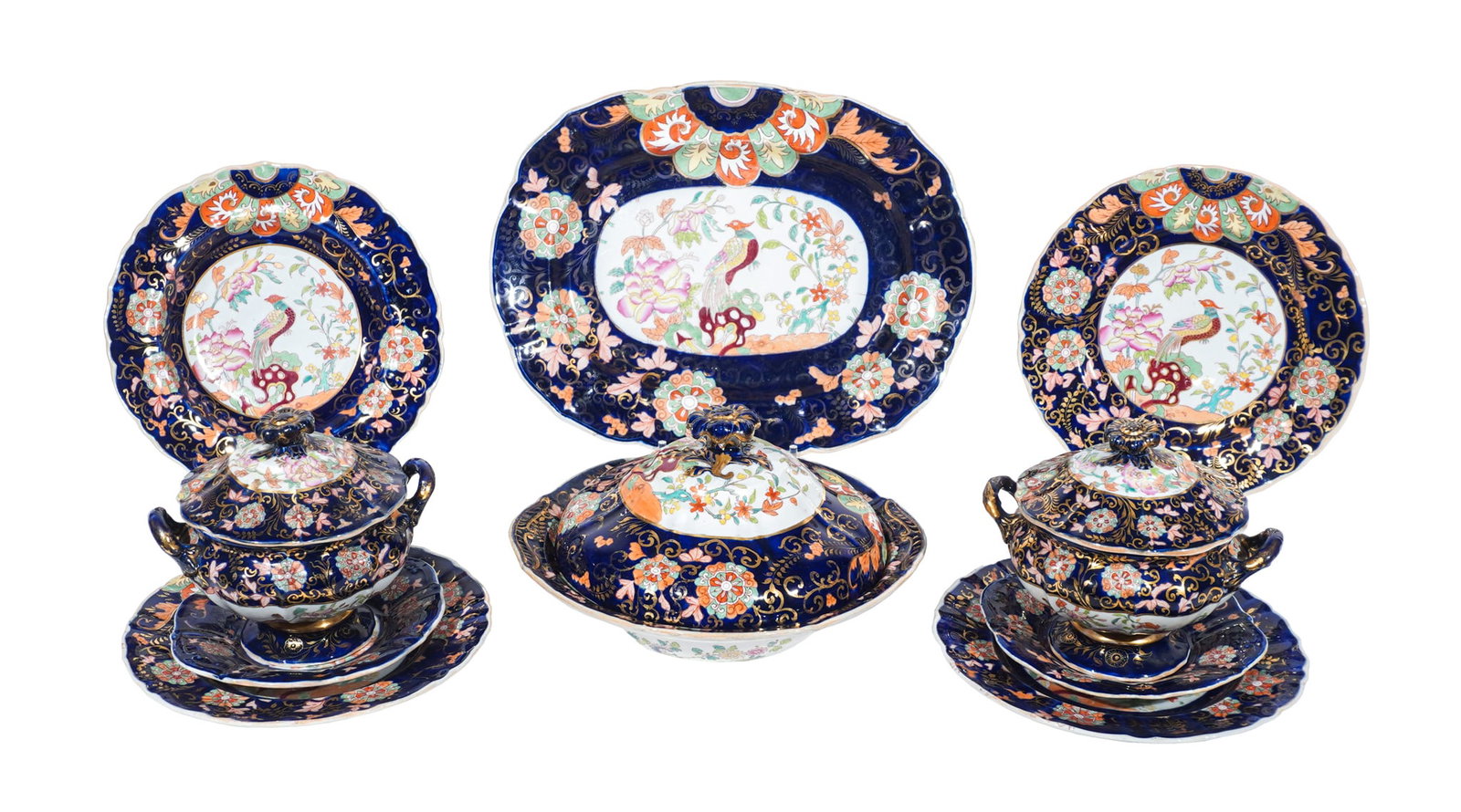 Mason's Ironstone 'Peacock' Imari Pattern Part Dinner Service, Mid-19th Century, 54 pieces, Diameter (1 of 3)