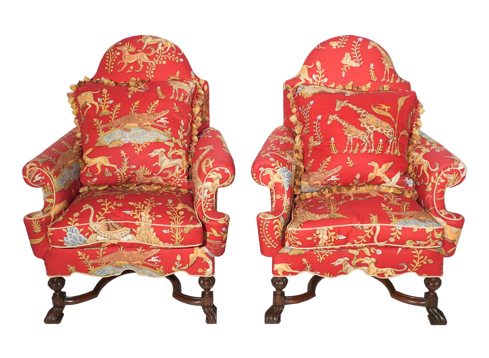 Two Similar William and Mary Style Walnut Upholstered Library Armchairs, Composed of 19th Century (1 of 2)