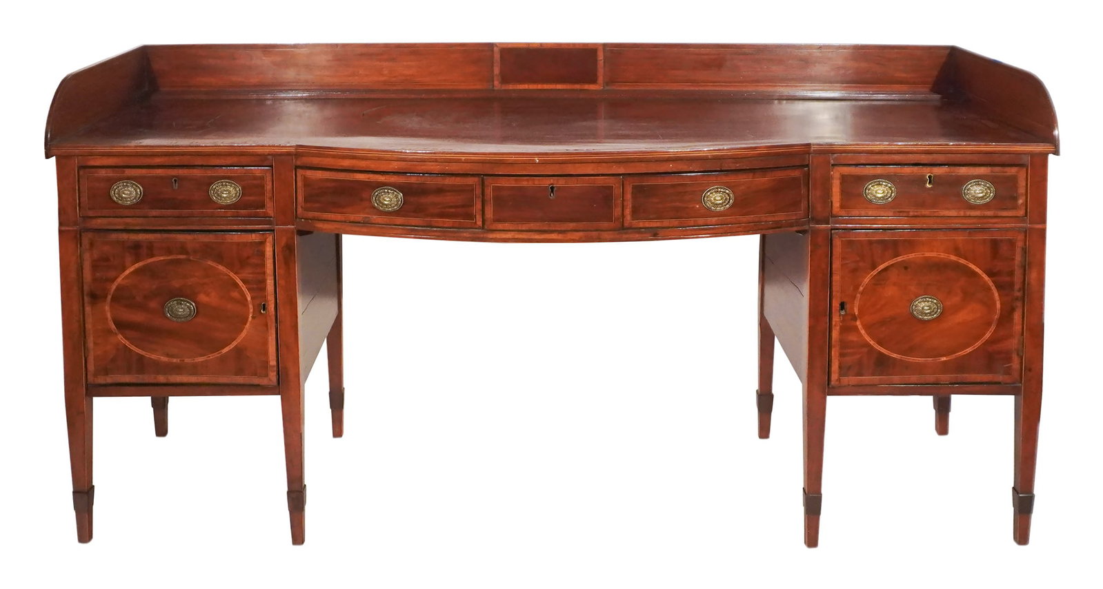 George III Style Harewood Crossbanded and Satinwood and Ebonized Wood Inlaid Mahogany Serpentine (1 of 2)