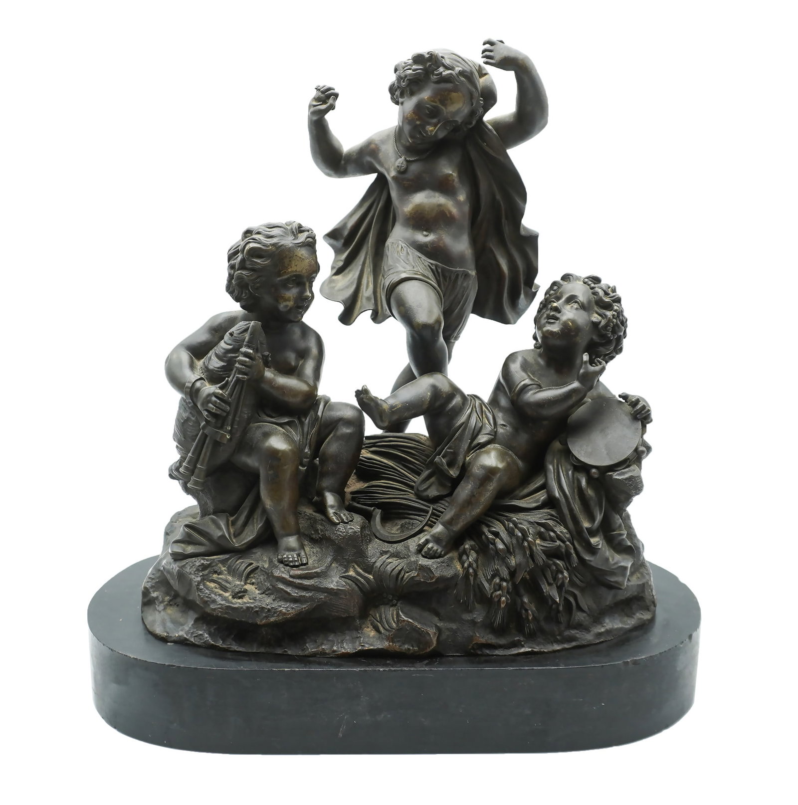 French Bronze Allegorical Group of 'Amours Musiciens', After a model by Claude Michel Clodion (1 of 3)