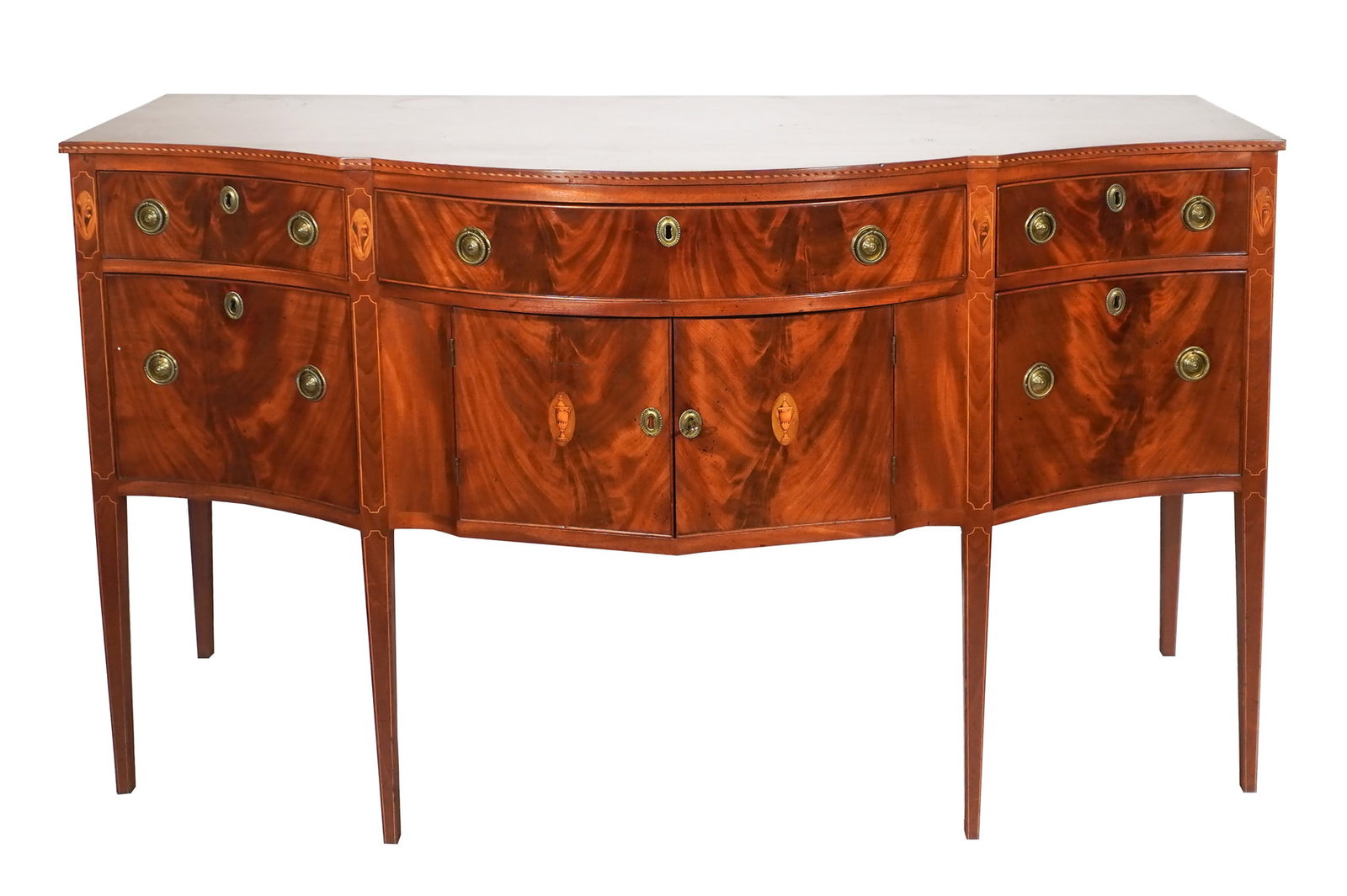 Federal Satinwood and Green Stained Marquetry and Inlaid Mahogany Serpentine Sideboard, Baltimore or (1 of 2)