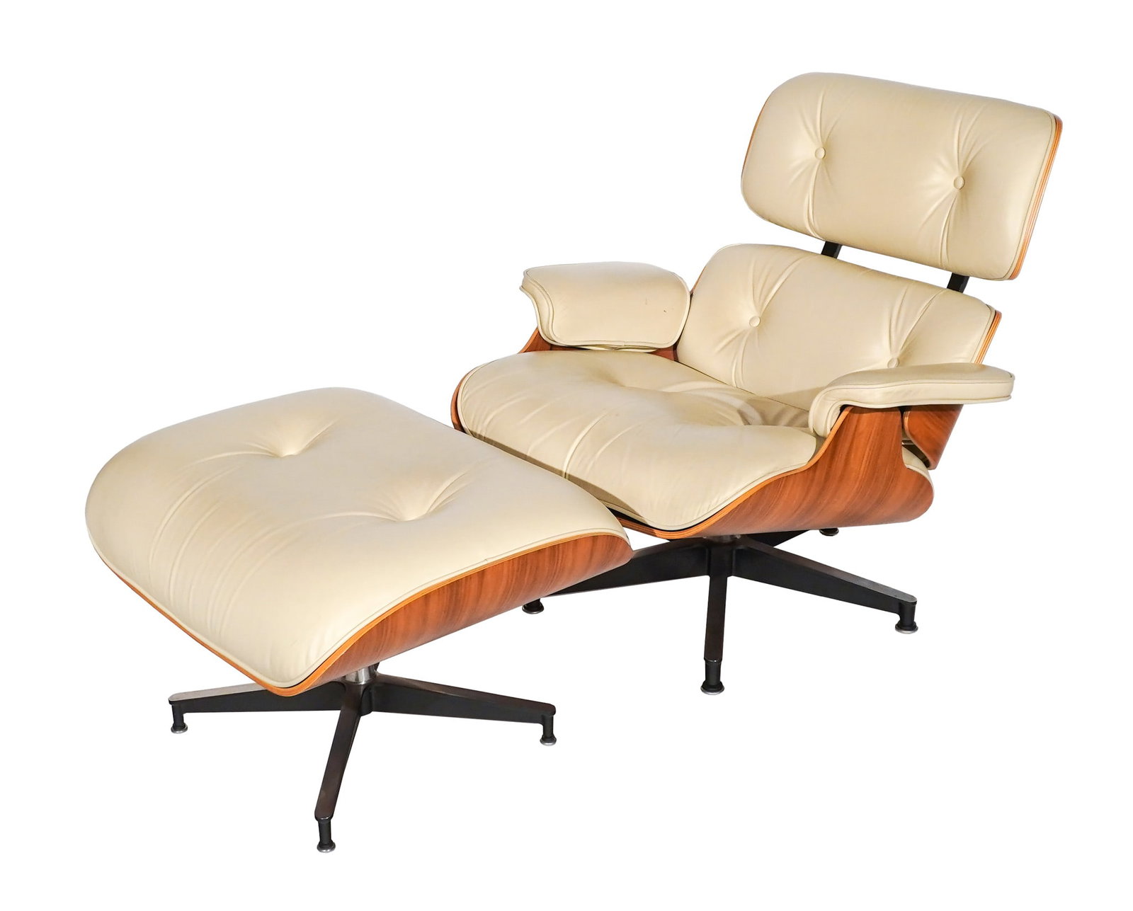 Charles (1907-1978) and Ray (1912-1988) Eames Walnut Plywood and Cream Leather Lounge Chair and (1 of 2)