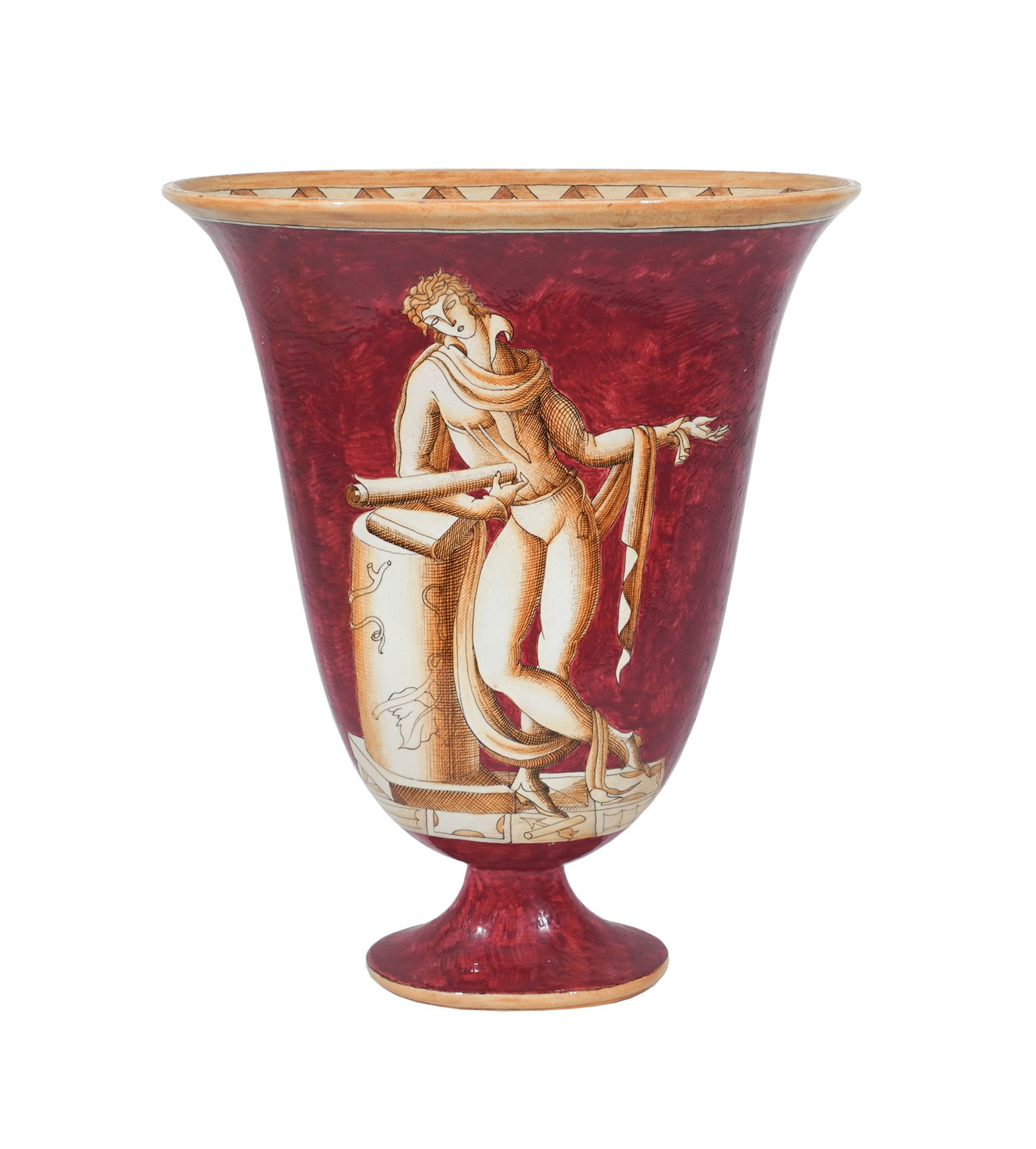 Gio Ponti (Italian 1891-1979) Sepia and White over Mottled Rouge Footed 'Architect' Vase, Designed: Gio Ponti (Italian 1891-1979) Sepia and White over Mottled Rouge Footed 'Architect' Vase Designed for Richard Ginori, Circa 1924 Underside with stamped black underglaze Ginori with the crown monogram 