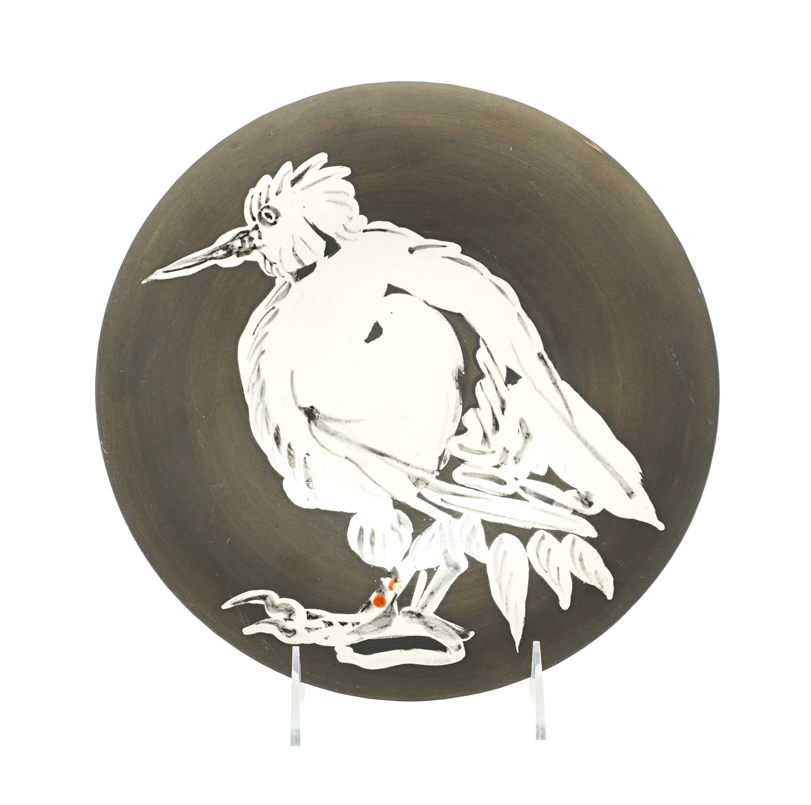 Pablo Picasso (Spanish 1881-1973), Bird no. 76 (A.R. 481), White Glazed Brown Matte Plate, 1963, (1 of 3)