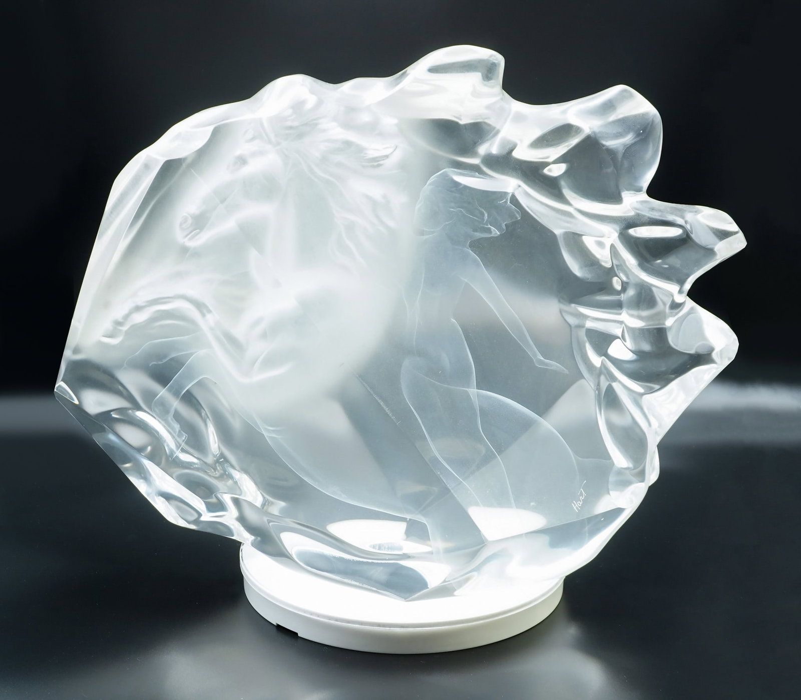 Frederick Hart (American 1943-1999), The Ride, Lucite sculpture on a mult-color LED stand, Height: (1 of 5)