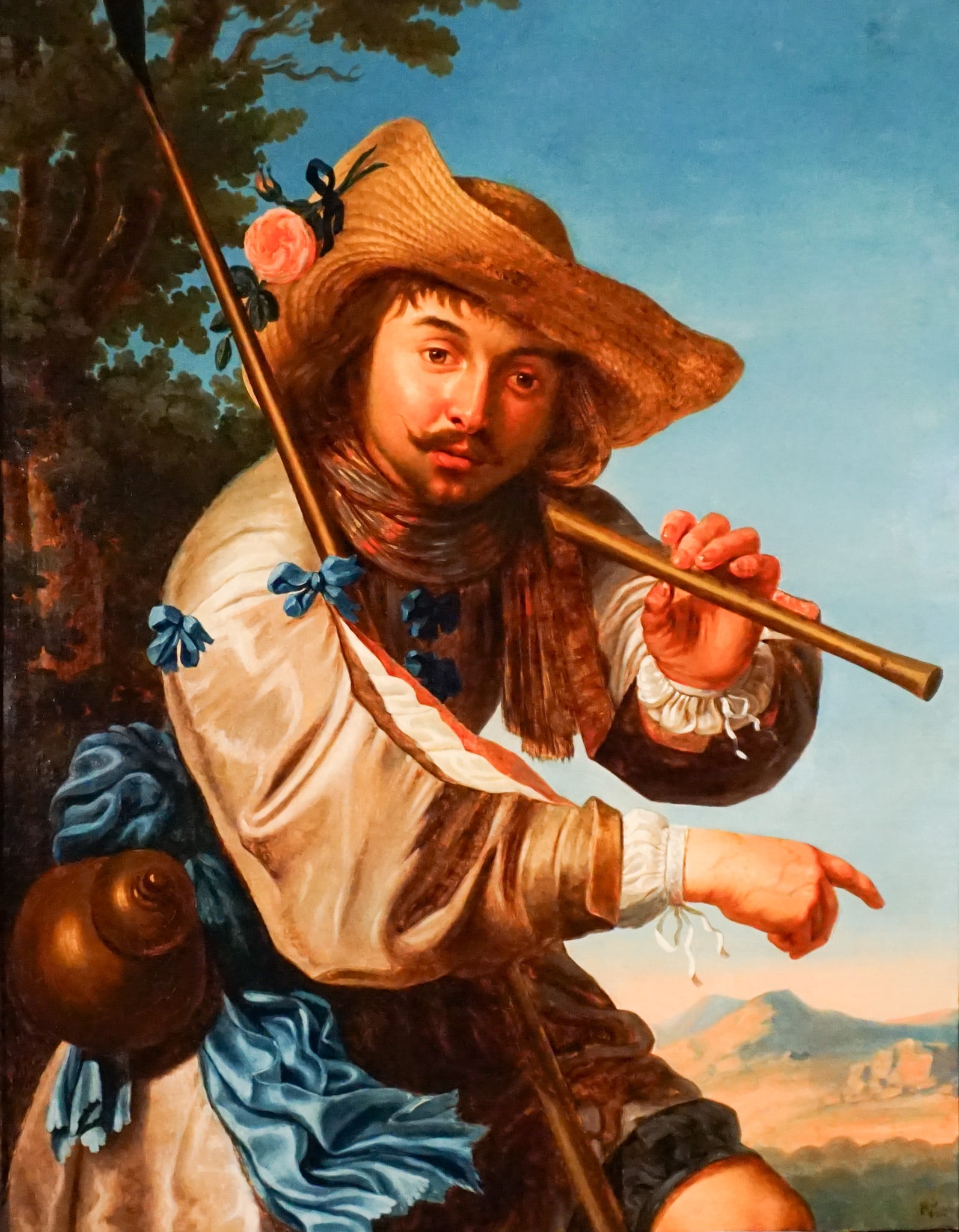 Manner of Jan Hermansz Van Bijlert (Dutch 1597-1671), The Flute Player, Oil on canvas, 33-1/2 x 26 (1 of 2)