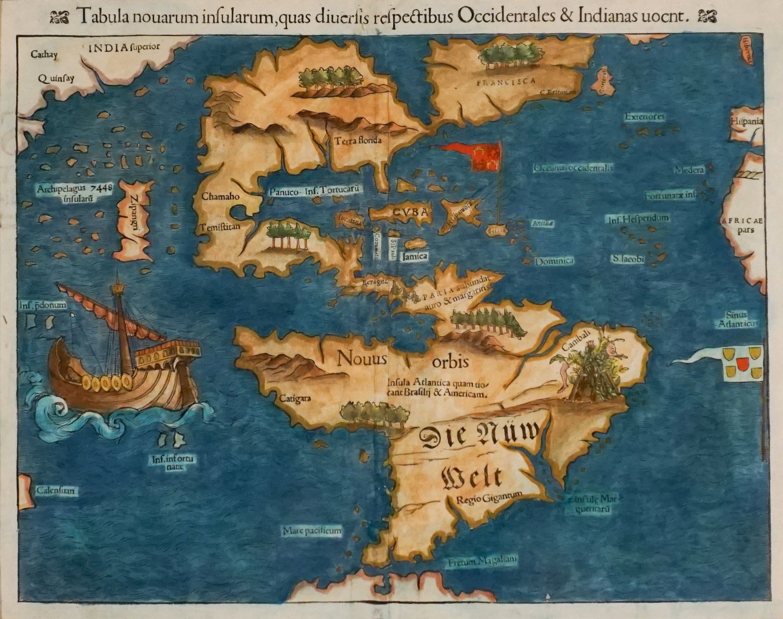 After Sebastian Münster (German 1488-1552), Tabula Novarum Insularum, Quas Diveris Respectibus (1 of 2)