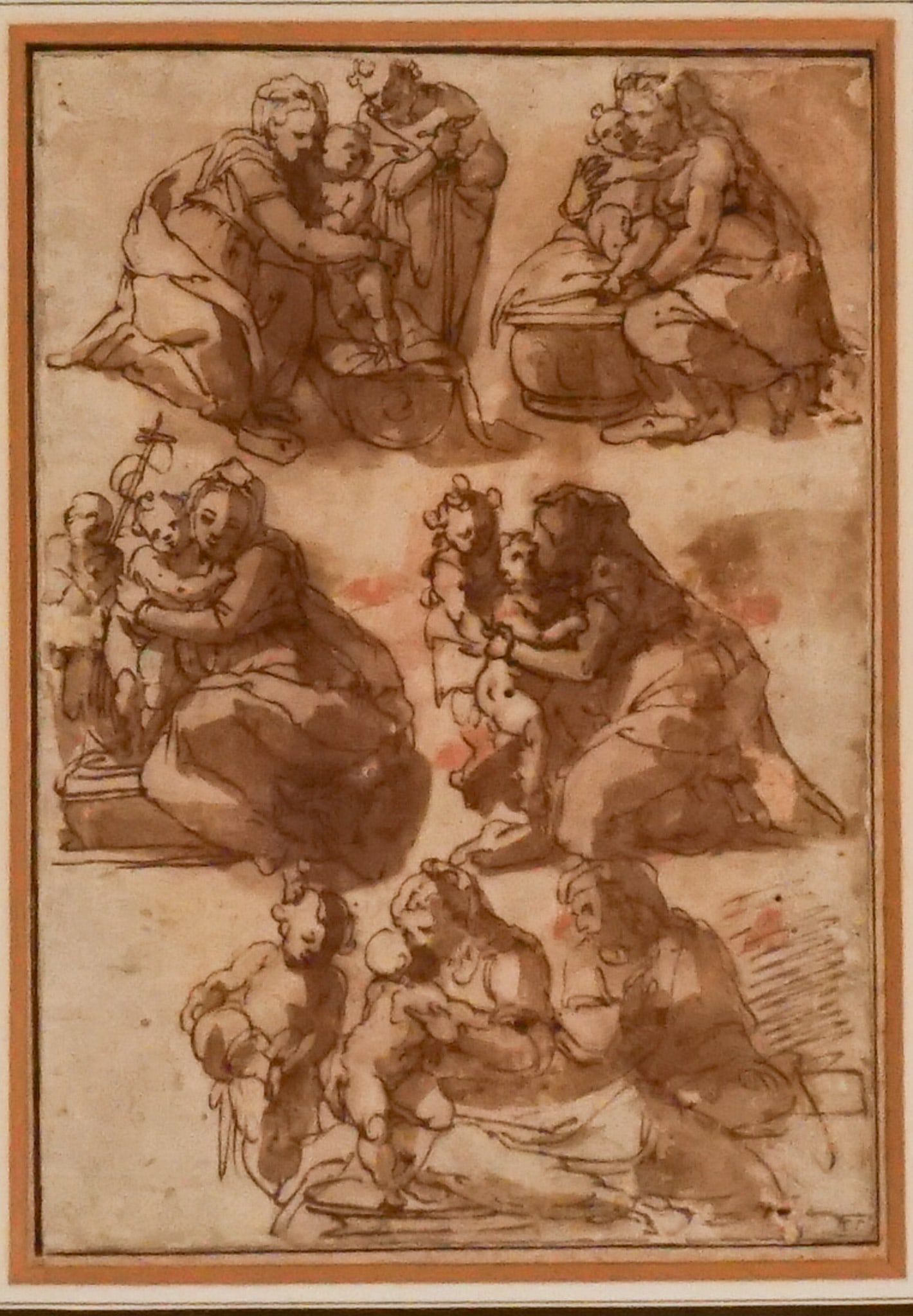 Italian School (16th-17th Century), Studies of Madonna and Child, Sepia ink on paper, Sight size: (1 of 2)