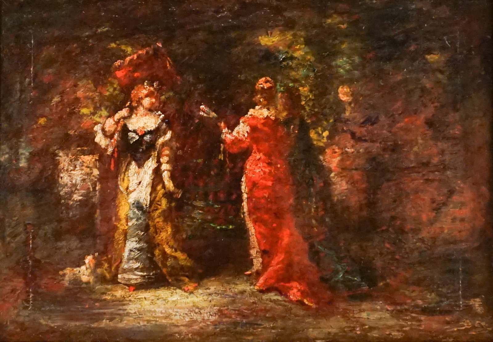 Adolphe Monticelli (French 1824-1886), Ladies in the Park, Oil on panel, 15-1/2 x 22 in (39.4 x 55.9 (1 of 2)