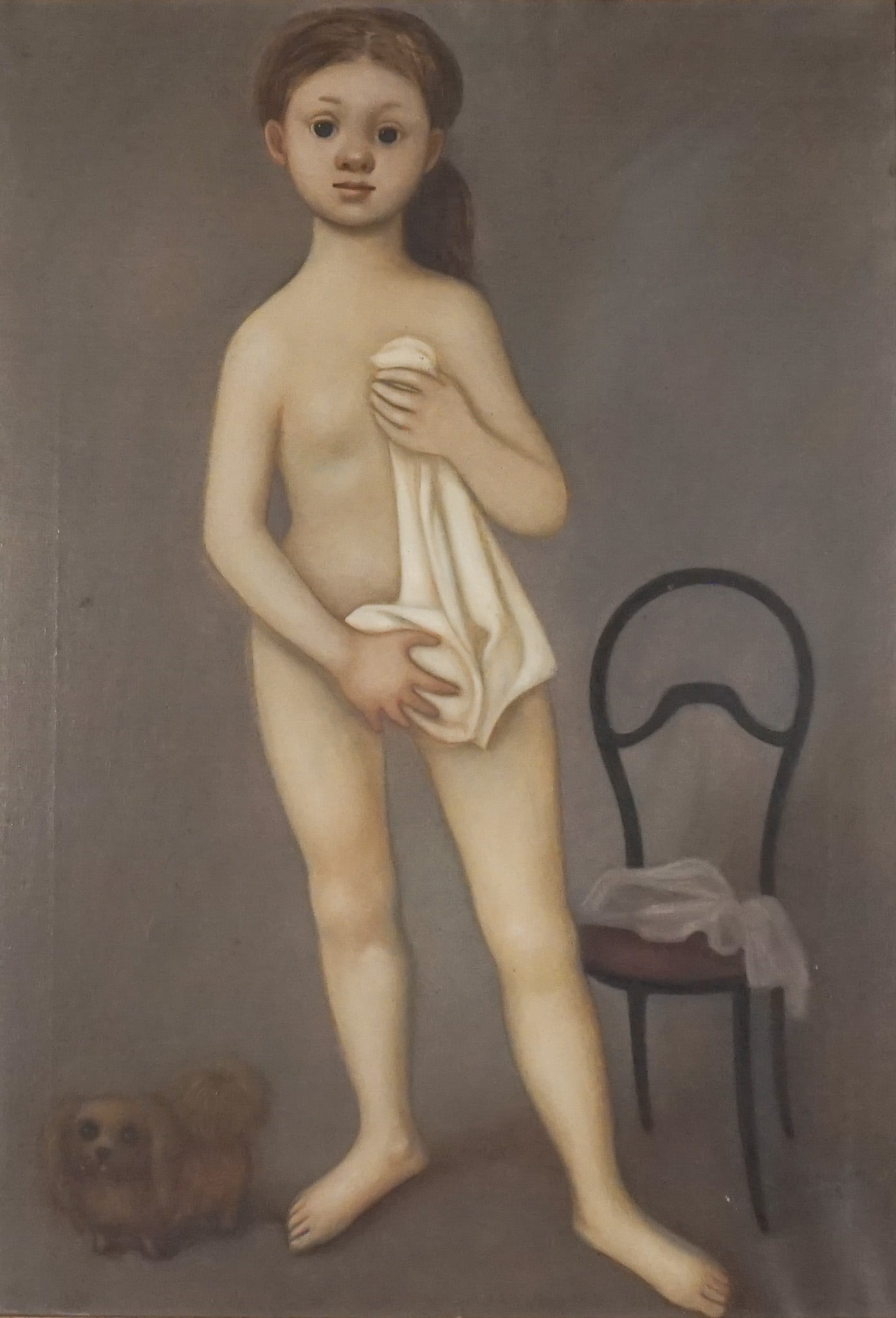 Philippe Henri Noyer (French 1917-1985), Young Girl and Dog Beside a Chair, Oil on canvas, 25-1/2 x: Philippe Henri Noyer (French 1917-1985) Young Girl and Dog Beside a Chair Oil on canvas Signed Ph. Noyer and dated 48 l.r. Property of a Washington, DC Collector 25-1/2 x 18 in (64.8 x 45.7 cm); Frame
