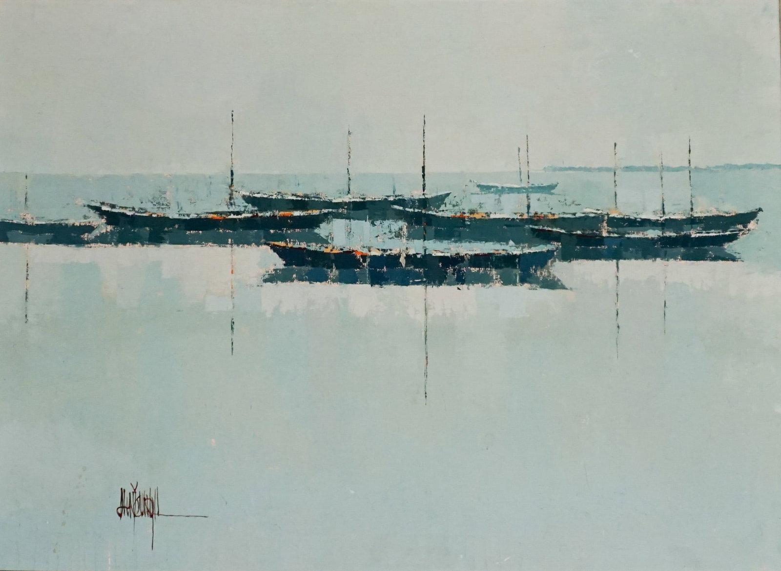 Young-Il Ahn (Korean/American 1935-2020), Junks, Oil on canvas, 21 x 28-3/4 in (53.3 x 73 cm); (1 of 2)