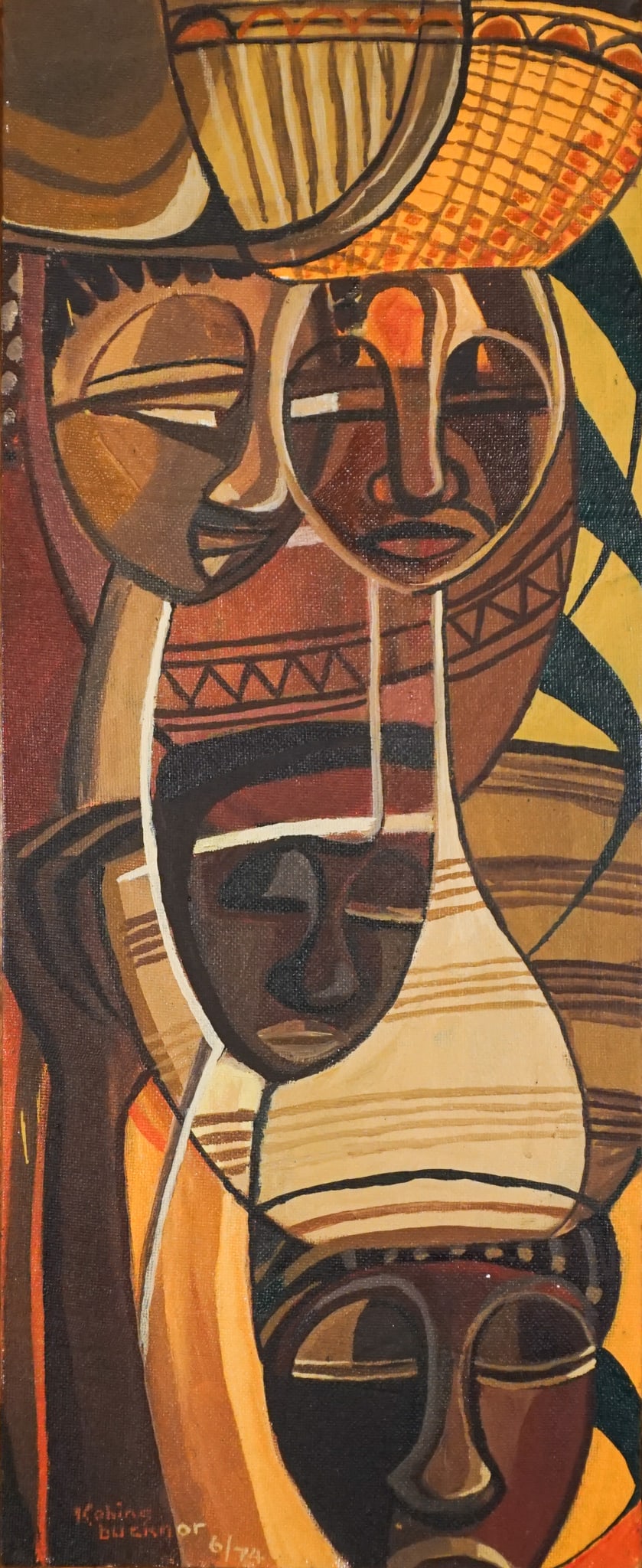 Kobina Bucknor (Ghanaian 1924-1975), Carriers, Acrylic on Masonite mounted on board, Overall: 12 x (1 of 2)