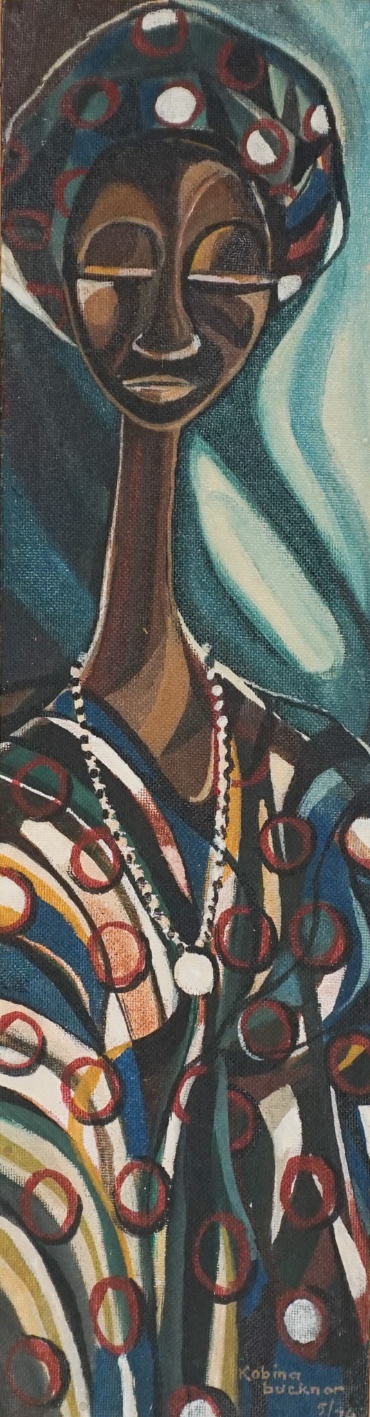 Kobina Bucknor (Ghanaian 1924-1975), Untitled (Portrait of a Woman), Acrylic on Masonite mounted on (1 of 2)