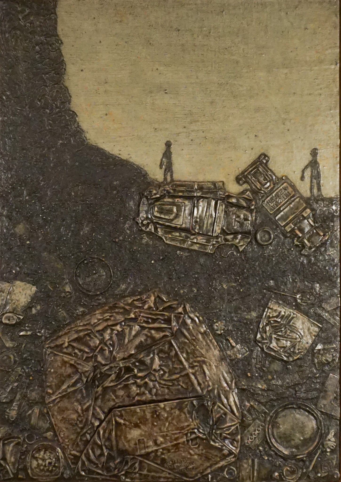 Alejandro Aróstegui (Nicaraguan b. 1935), Save the Planet, Mixed media on canvas mounted on (1 of 2)