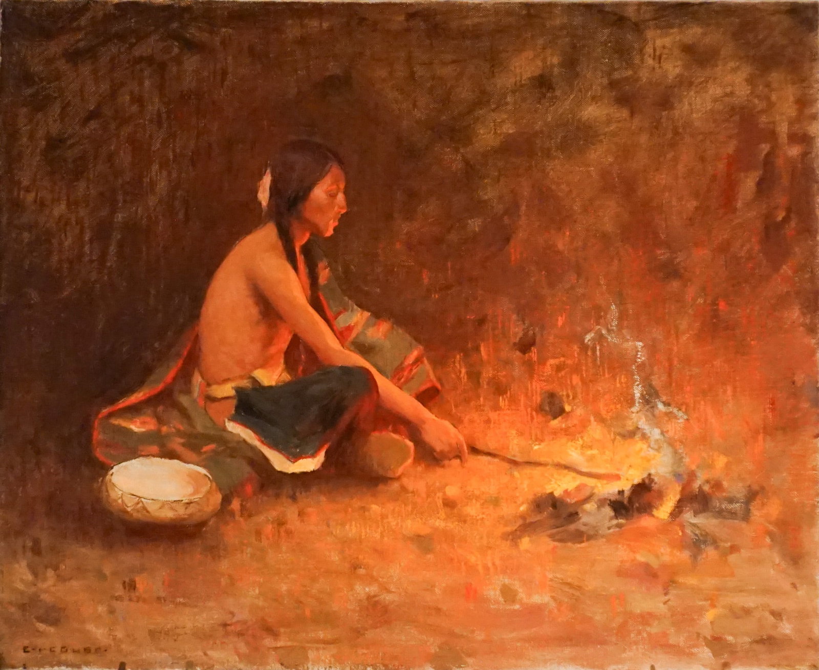 Eanger Irving Couse (American 1866-1936), Pueblo Interior, Oil on canvas, executed circa 1905, (1 of 2)