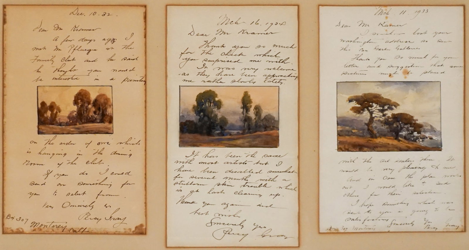 Percy Gray (American 1869-1952), Group of Three Letters Containing Landscape Sketches, Each a (1 of 2)