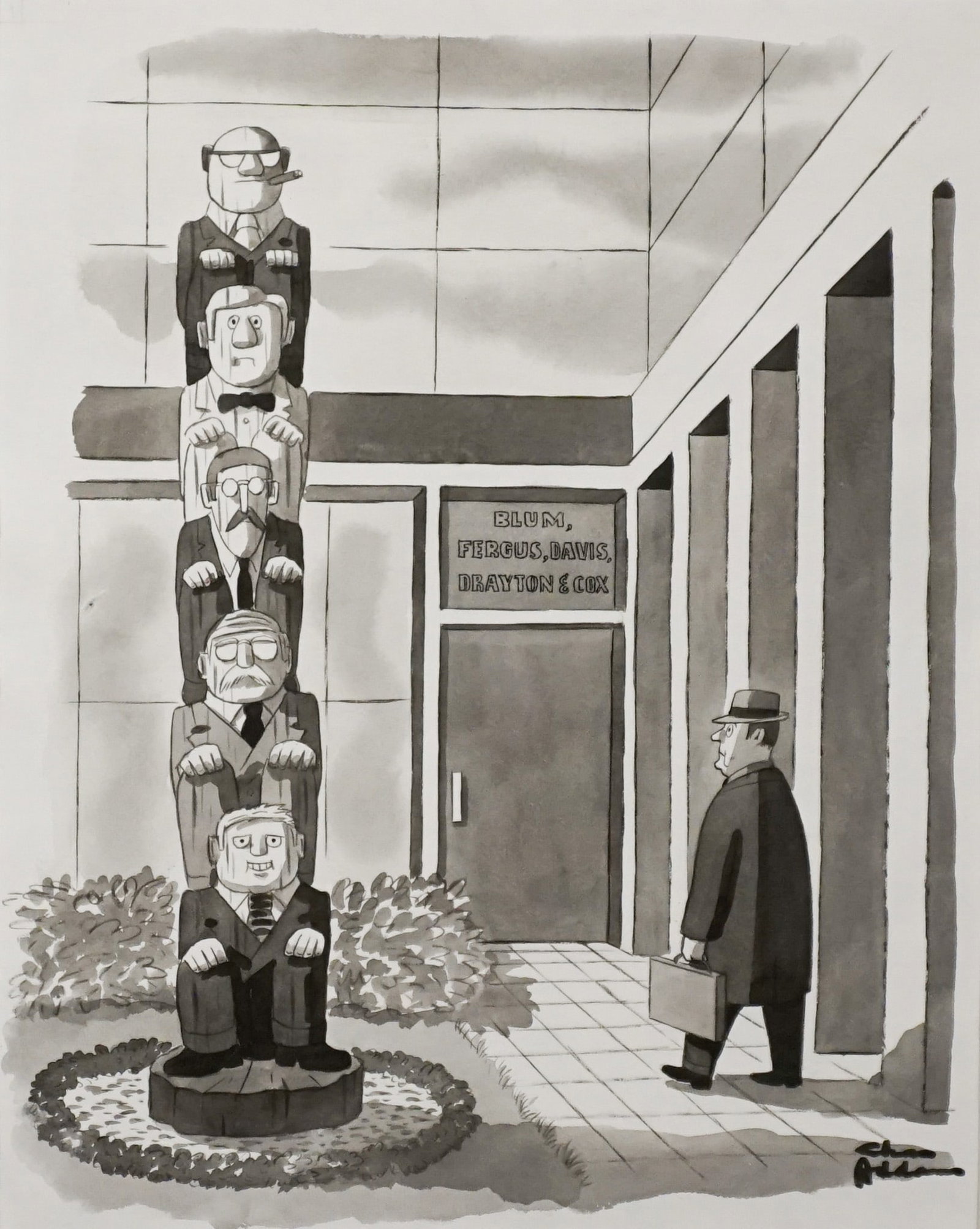 Charles Addams (American 1912-1988), Blum, Fergus, Davis, Drayton & Cox, Ink on Whatman paper, with (1 of 2)
