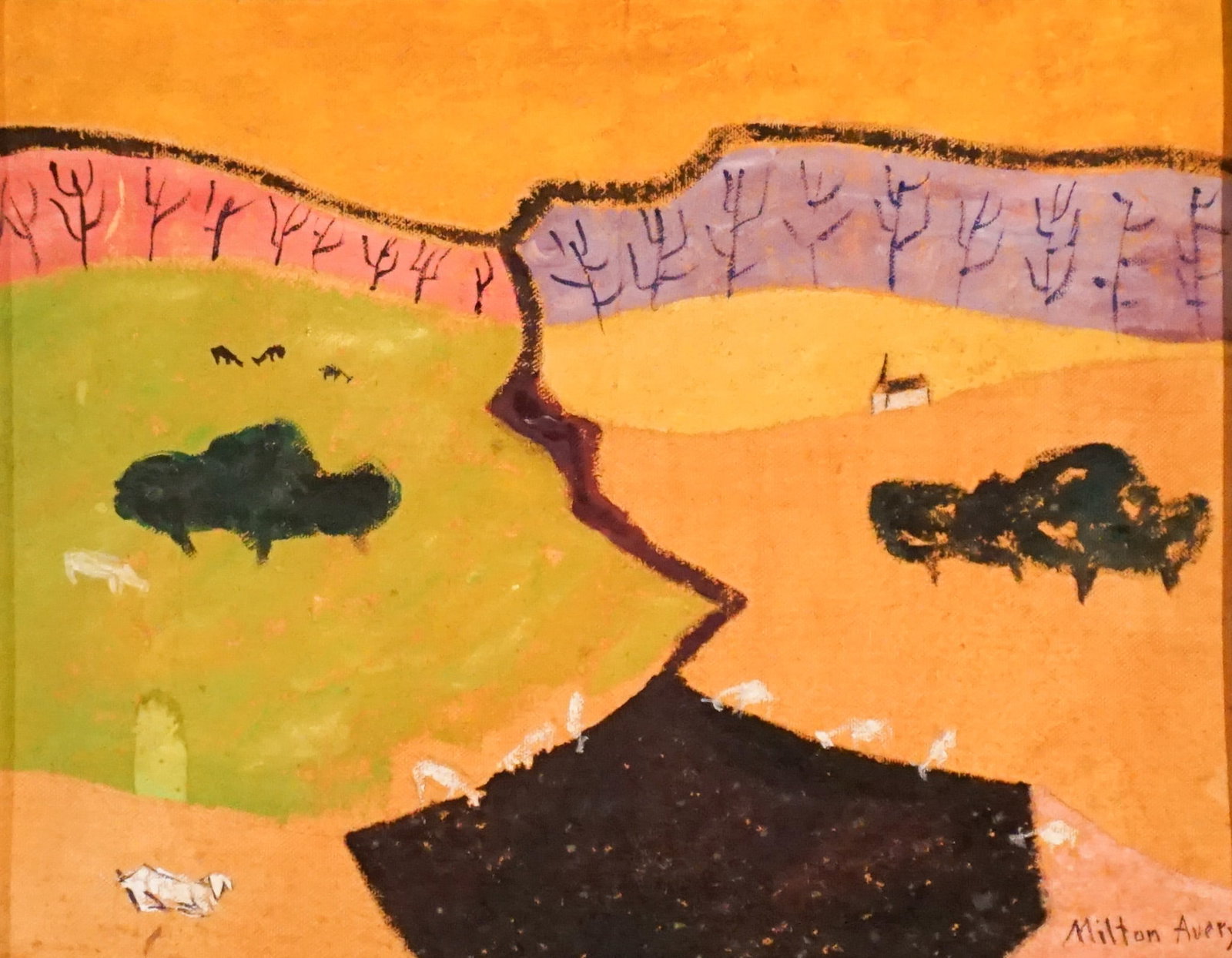 Milton Avery (American 1885-1965), Meadow with Sheep, Oil on canvas, 11 x 14 in (27.9 x 35.6 cm); (1 of 2)
