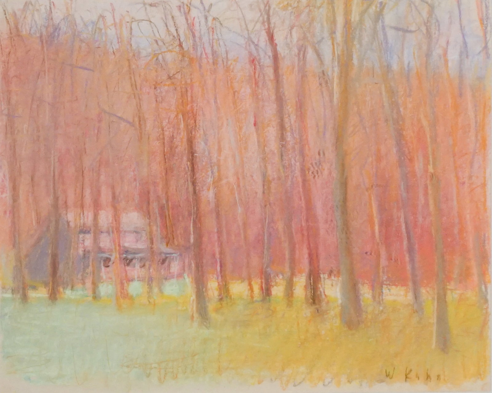 Wolf Kahn (German/American 1927-2020), Salt Box House in Middle of the Woods, Pastel on paper, Sight: Wolf Kahn (German/American 1927-2020) Salt Box House in Middle of the Woods Pastel on paper Signed W. Kahn l.r. Sight size: 10-1/2 x 13-1/4 in (26.7 x 33.7 cm); Frame: 17-1/4 x 20-1/2 in (43.8 x 52.1 