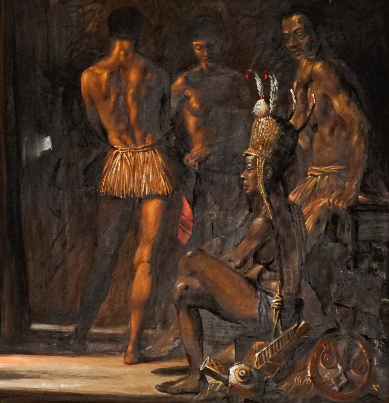 Joseph Sherly Sheppard (American b. 1930), Traveling Dance Troupe, Oil on Masonite, 24 x 24 in (61 x (1 of 2)