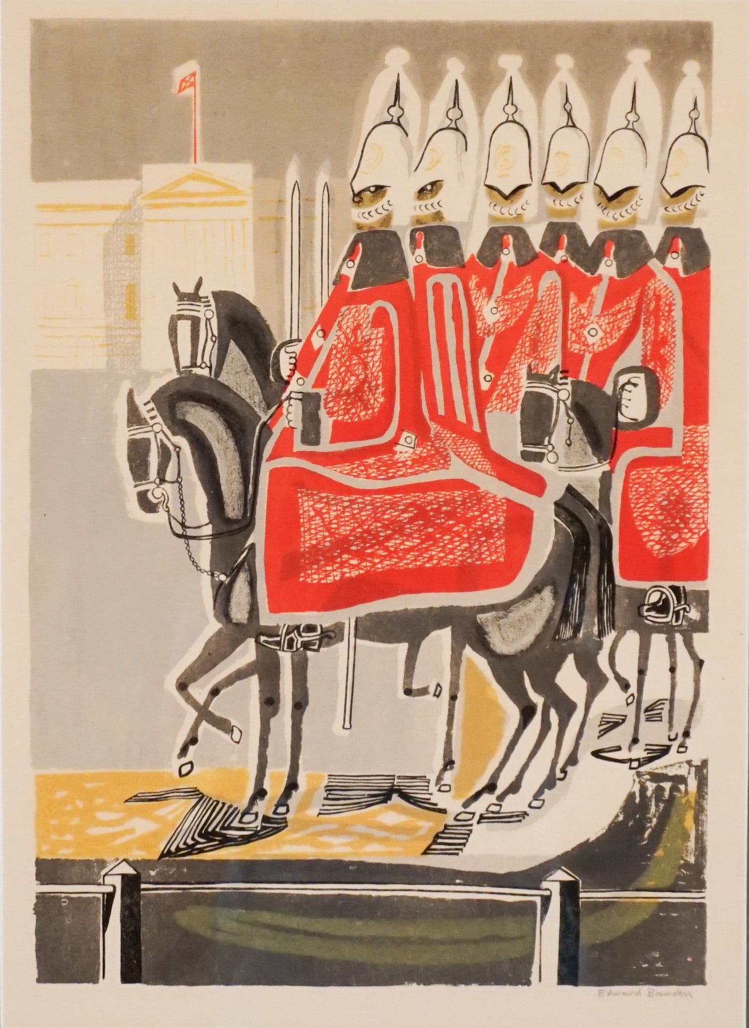 Edward Bawden (British 1903-1989), Life Guards: From the 'Coronation' Suite, Lithograph in color on (1 of 2)
