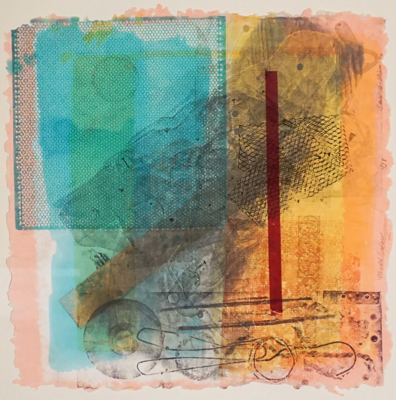 Sam Gilliam (American 1933-2022), Middleboro, Dyeing and collagraph in colors, on Upper U.S. Paper (1 of 2)